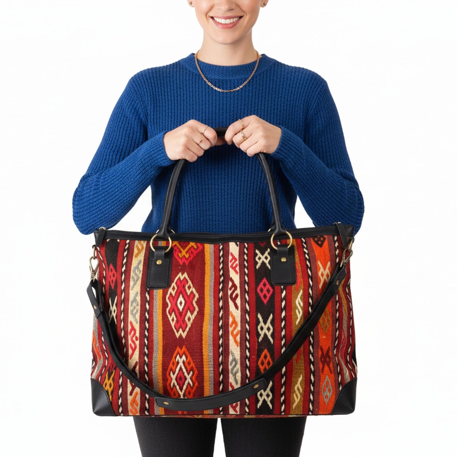 Nomad Kilim Tote Leather Bag | Shopper Kilim Leather Bag | Market Kilim Leather Bag
