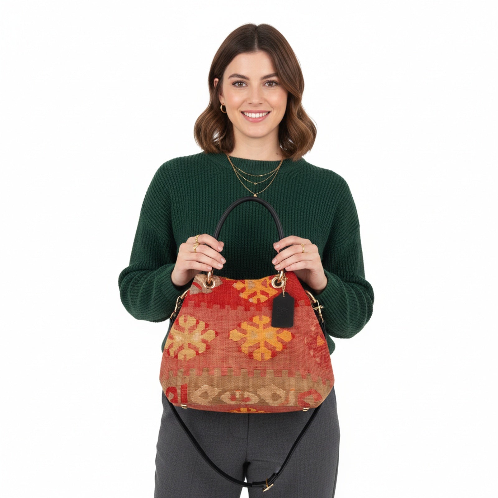 Nubia Kilim Shoulder Leather Bag | Carryall Kilim Leather Bag | Everyday Kilim Leather Bag