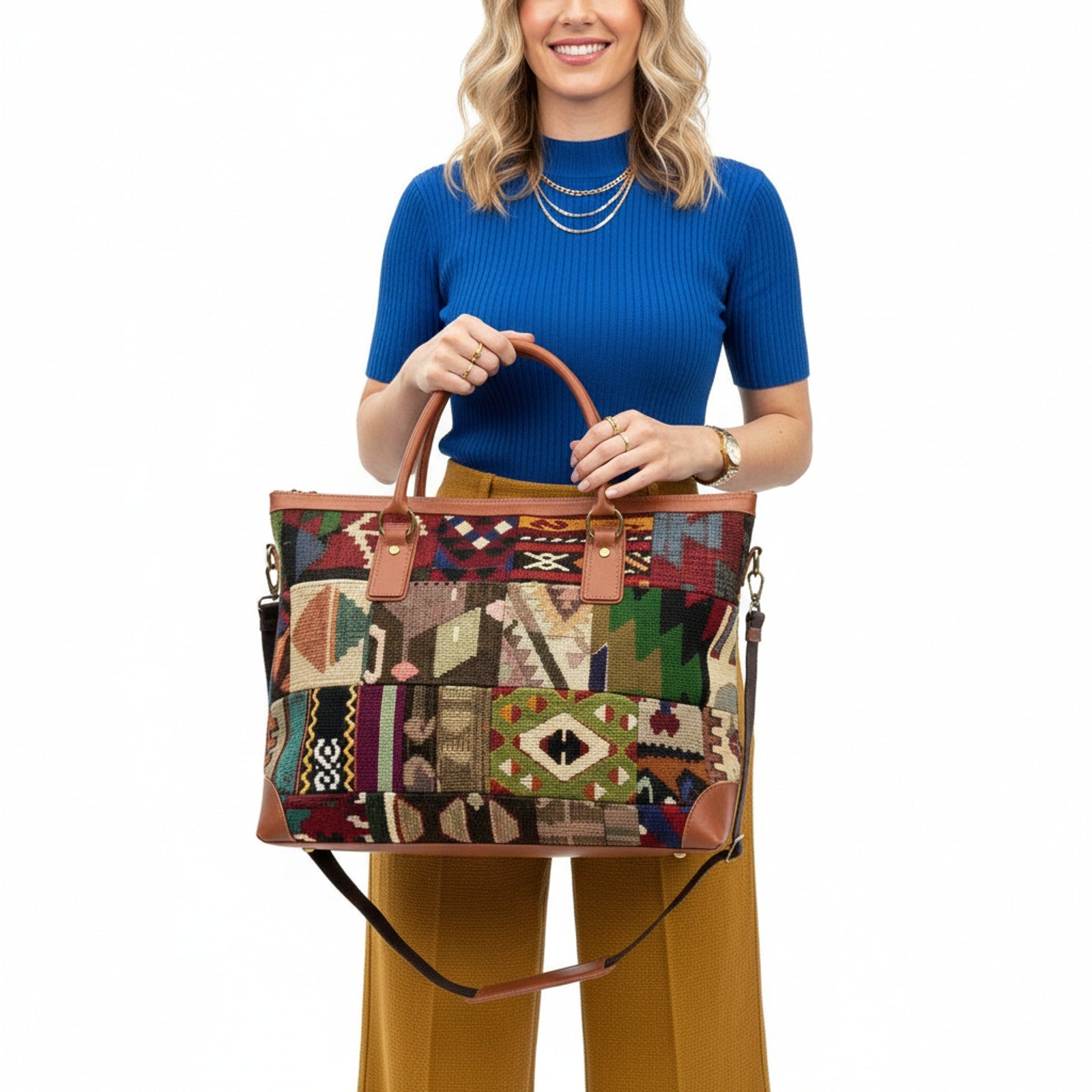 Oasis Kilim Weekender Leather Bag | Travel Kilim Leather Bag | Overnight Kilim Leather Bag