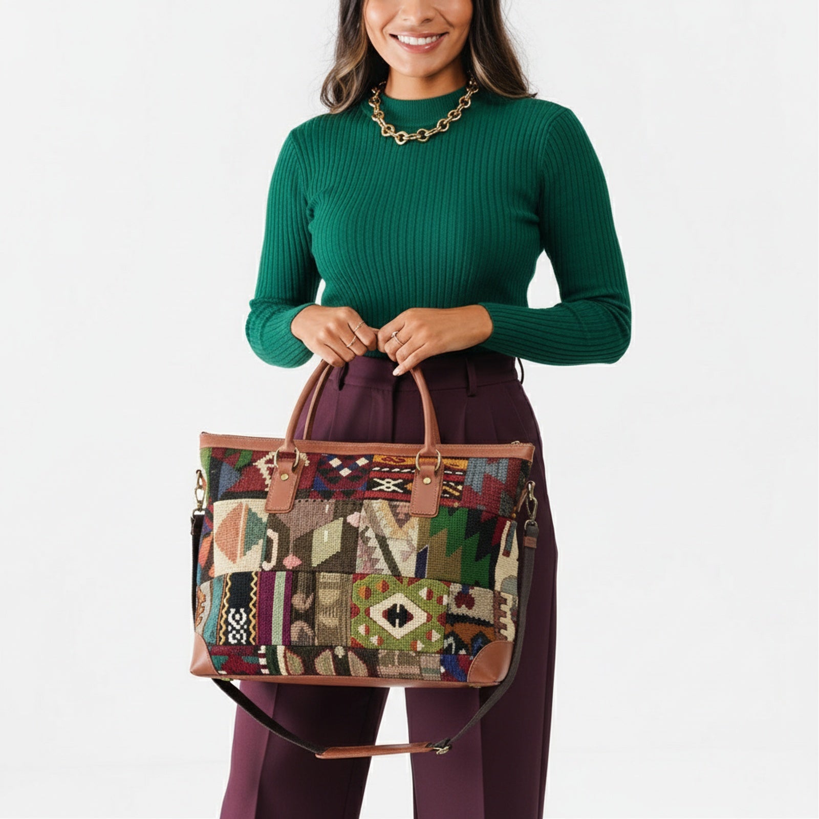Oasis Kilim Weekender Leather Bag | Travel Kilim Leather Bag | Overnight Kilim Leather Bag