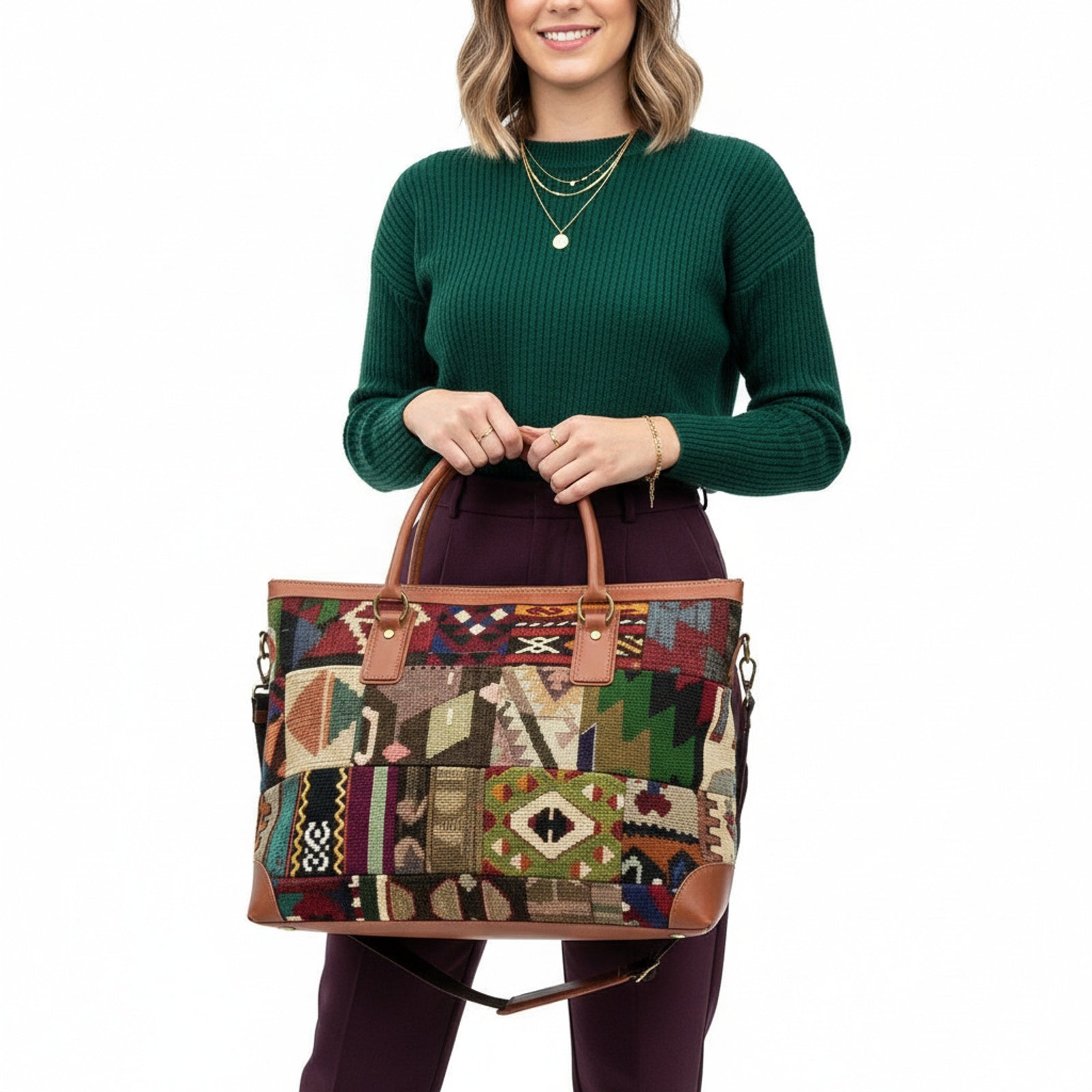 Oasis Kilim Weekender Leather Bag | Travel Kilim Leather Bag | Overnight Kilim Leather Bag