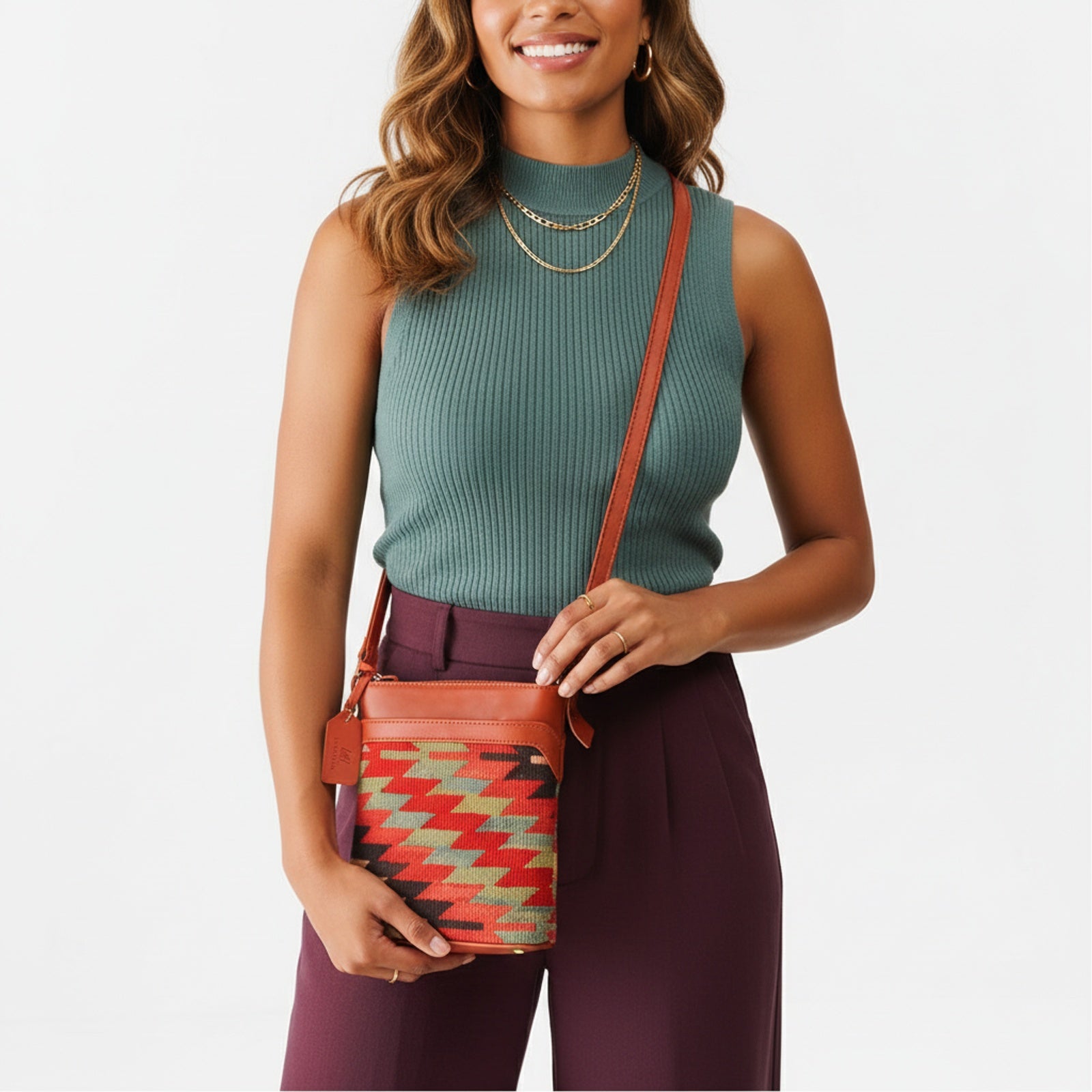 Olive Kilim Crossbody Leather Bag | Messenger Kilim Leather Bag | Courier Kilim Leather Bag