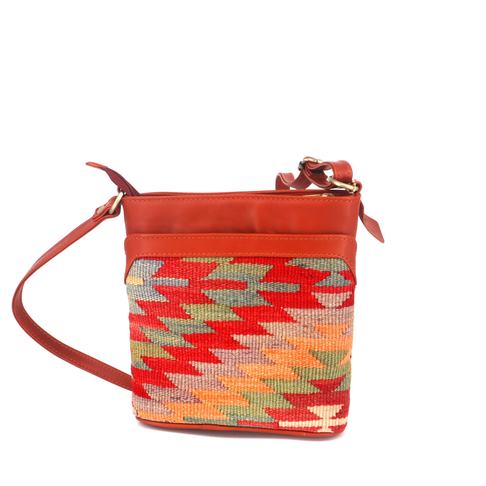 Olive Kilim Crossbody Leather Bag