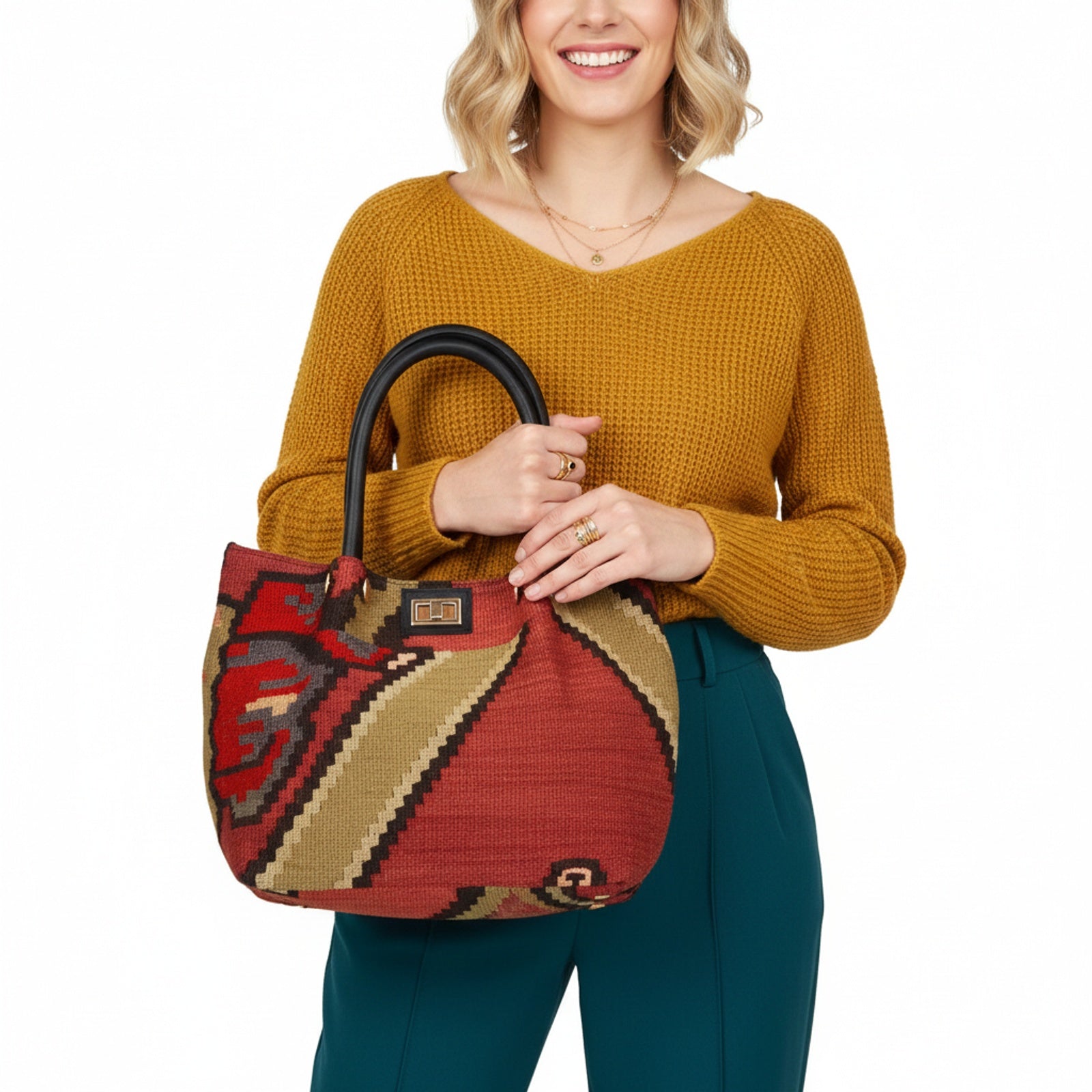 Polaris Kilim Shoulder Leather Bag | Carryall Kilim Leather Bag | Everyday Kilim Leather Bag