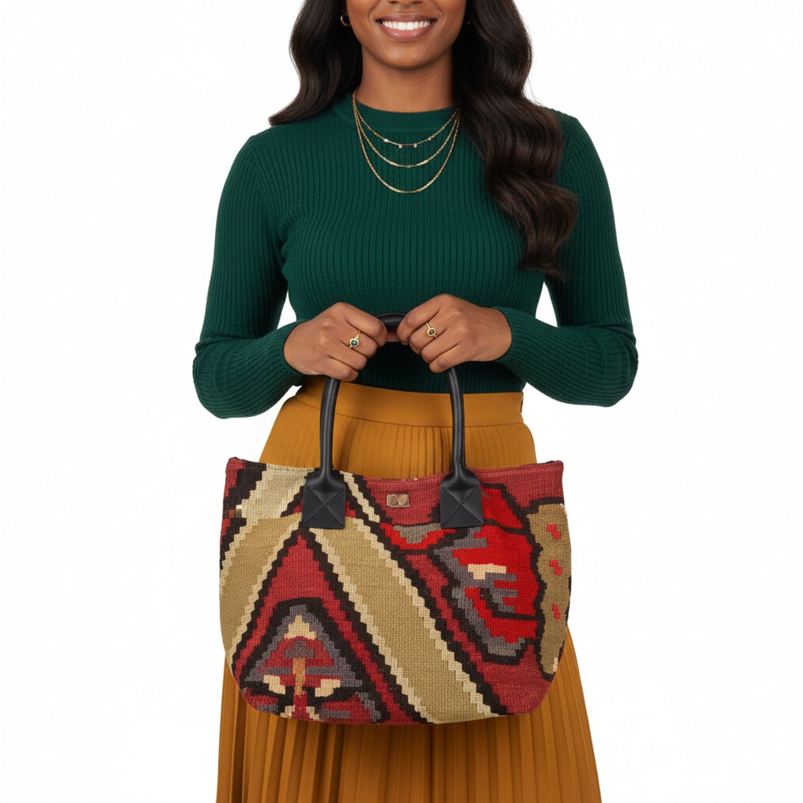 Polaris Kilim Shoulder Leather Bag | Carryall Kilim Leather Bag | Everyday Kilim Leather Bag