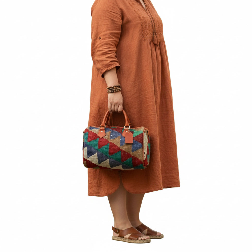 Serengeti Kilim Weekender Leather Bag | Travel Kilim Leather Bag | Overnight Kilim Leather Bag