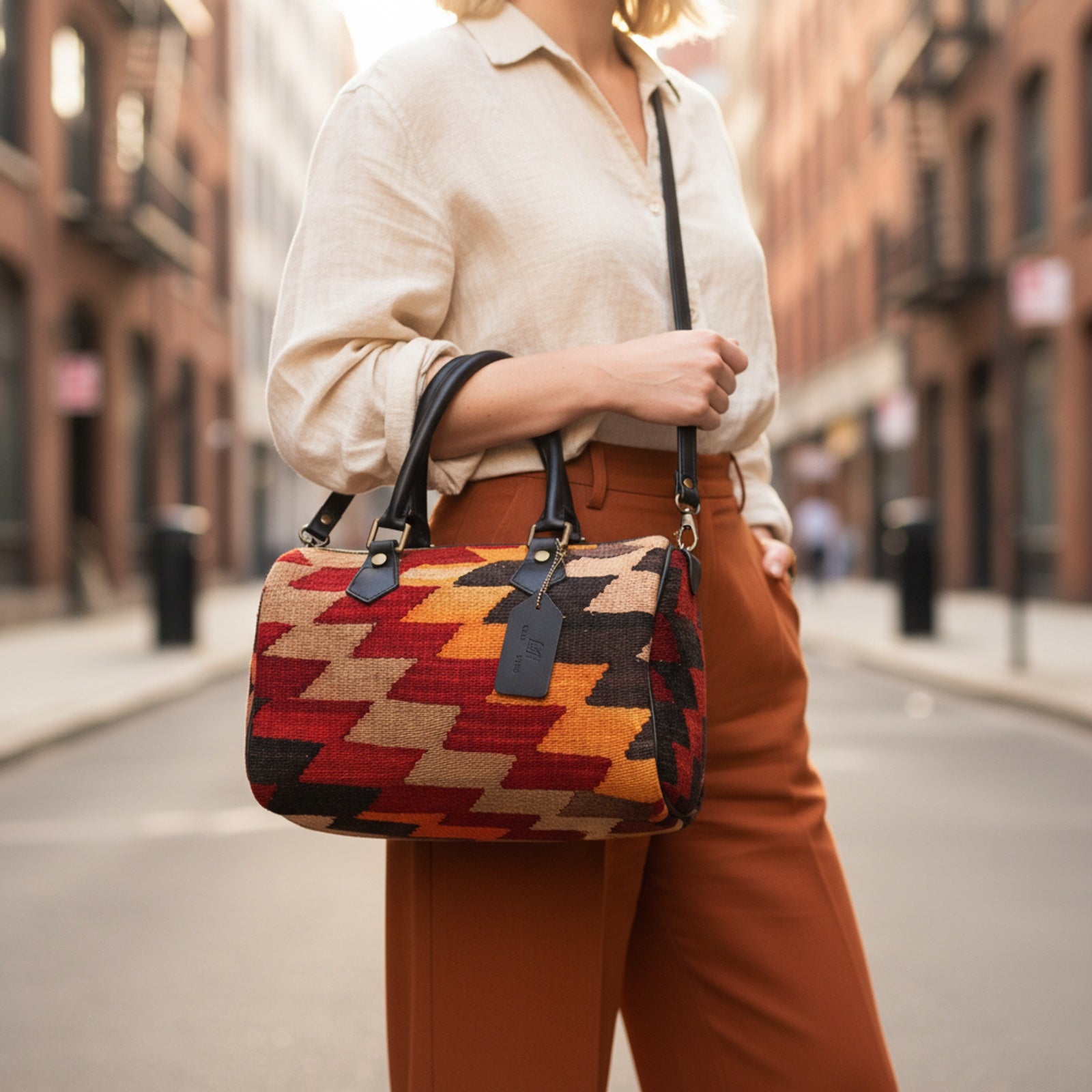Zanzibar Kilim Weekender Leather Bag | Travel Kilim Leather Bag | Overnight Kilim Leather Bag