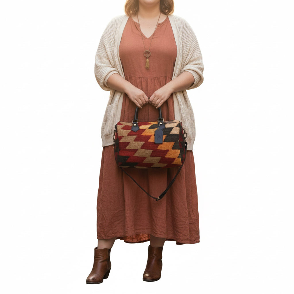 Zanzibar Kilim Weekender Leather Bag | Travel Kilim Leather Bag | Overnight Kilim Leather Bag