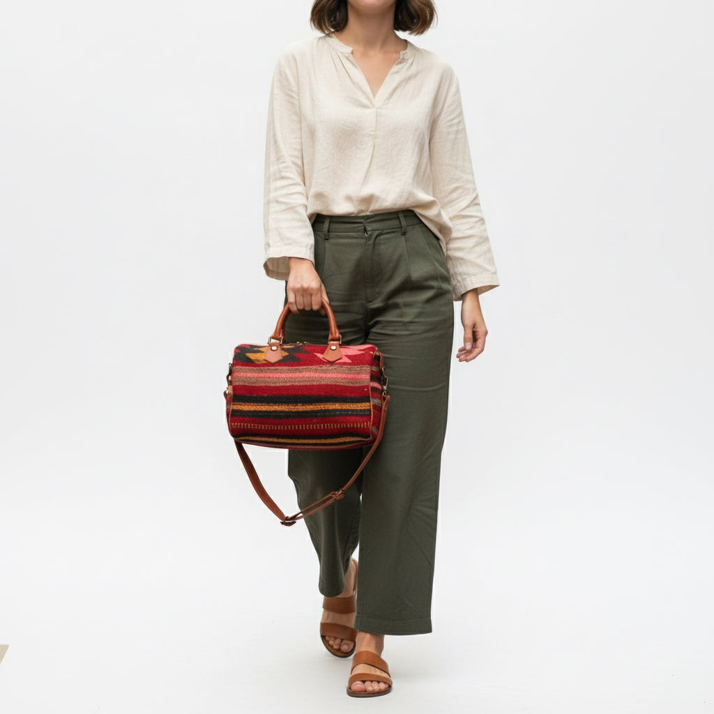 Sahara Kilim Weekender Leather Bag | Travel Kilim Leather Bag | Overnight Kilim Leather Bag