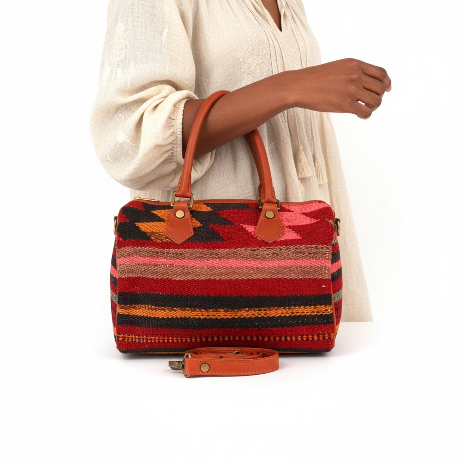 Sahara Kilim Weekender Leather Bag | Travel Kilim Leather Bag | Overnight Kilim Leather Bag
