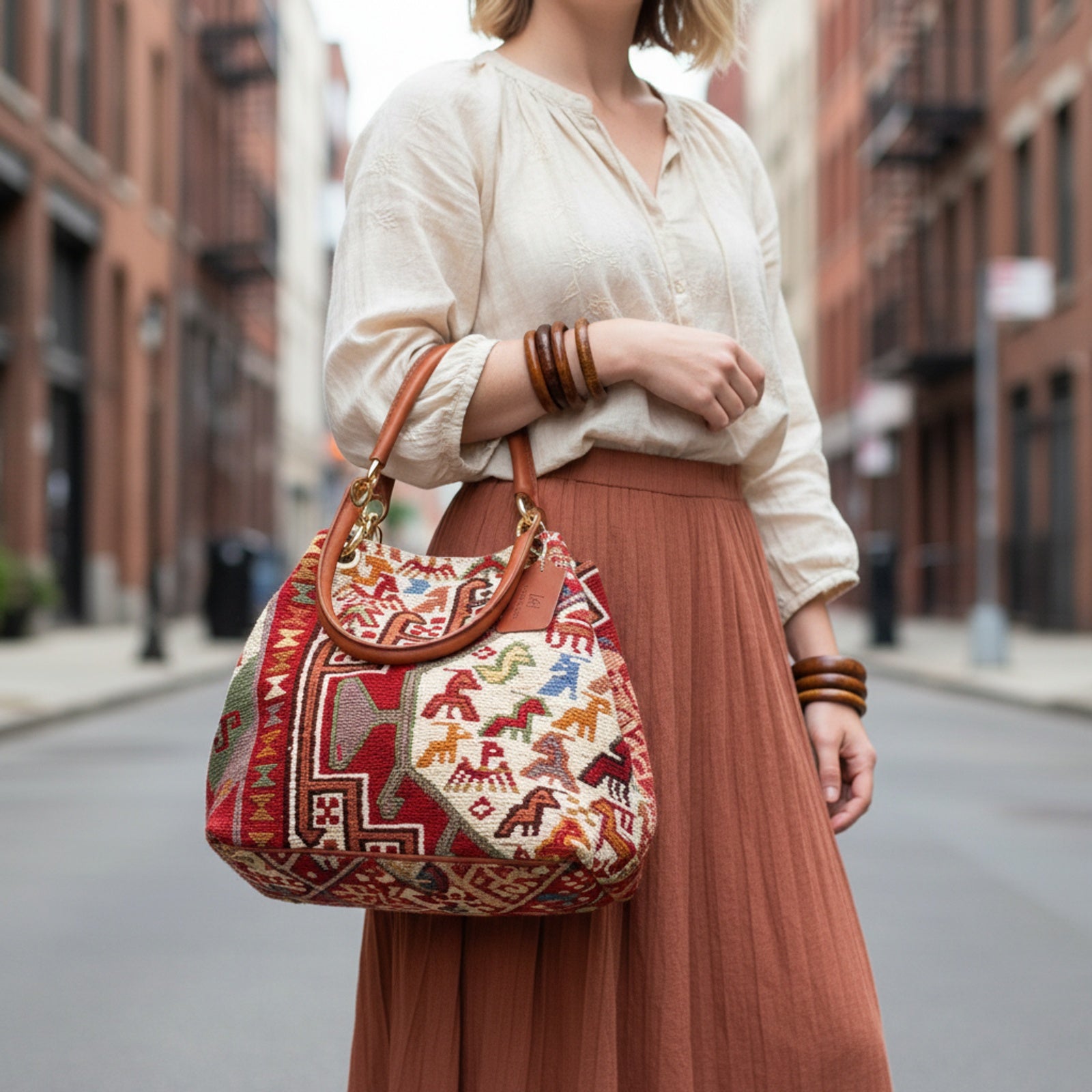 Sirocco Kilim Shoulder Leather Bag | Carryall Kilim Leather Bag | Everyday Kilim Leather Bag