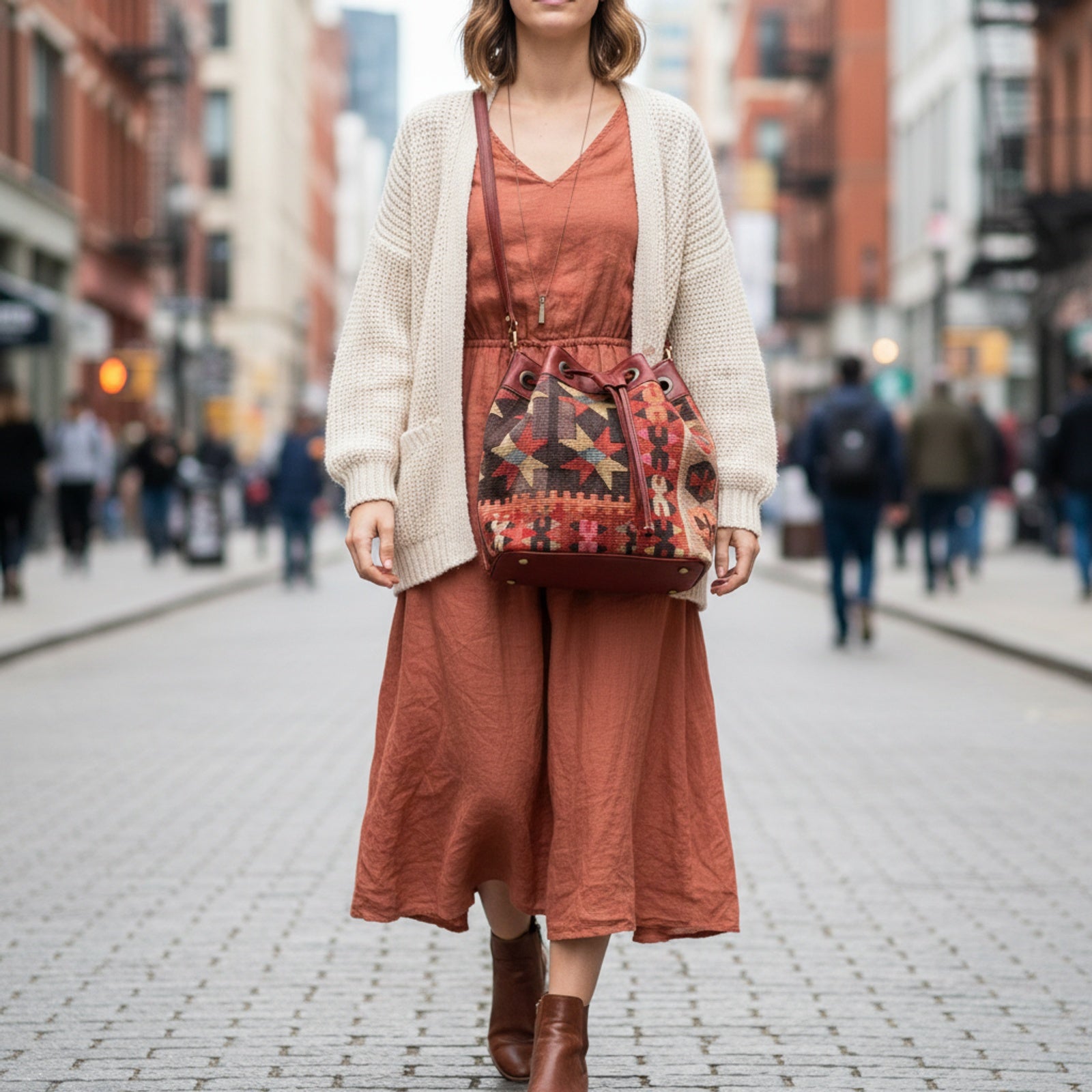 Zanzibar Kilim Bucket Leather Bag | Drawstring Bag Kilim Leather Bag | Cinch Bag Kilim Leather Bag