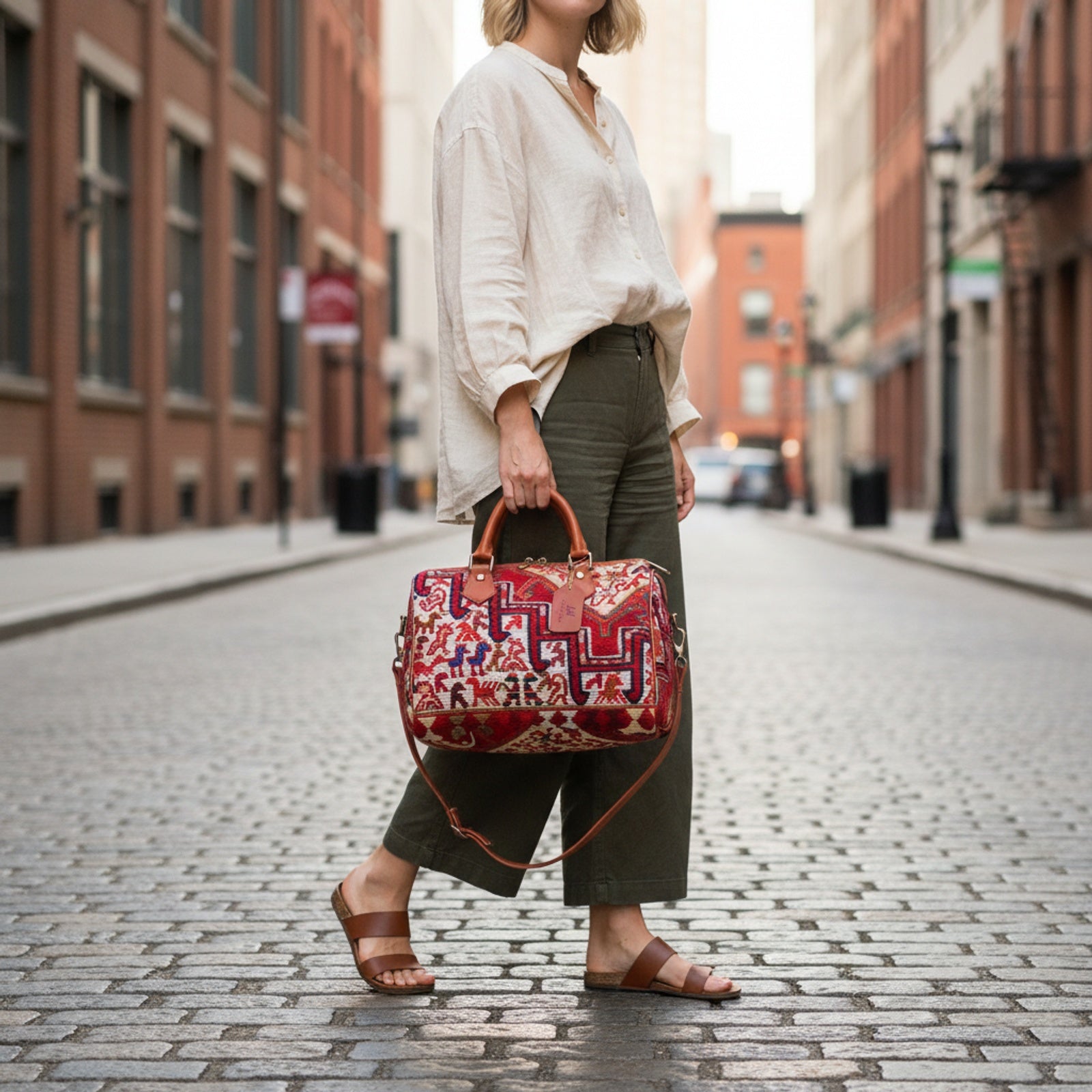 Sahara Kilim Weekender Leather Bag | Travel Kilim Leather Bag | Overnight Kilim Leather Bag