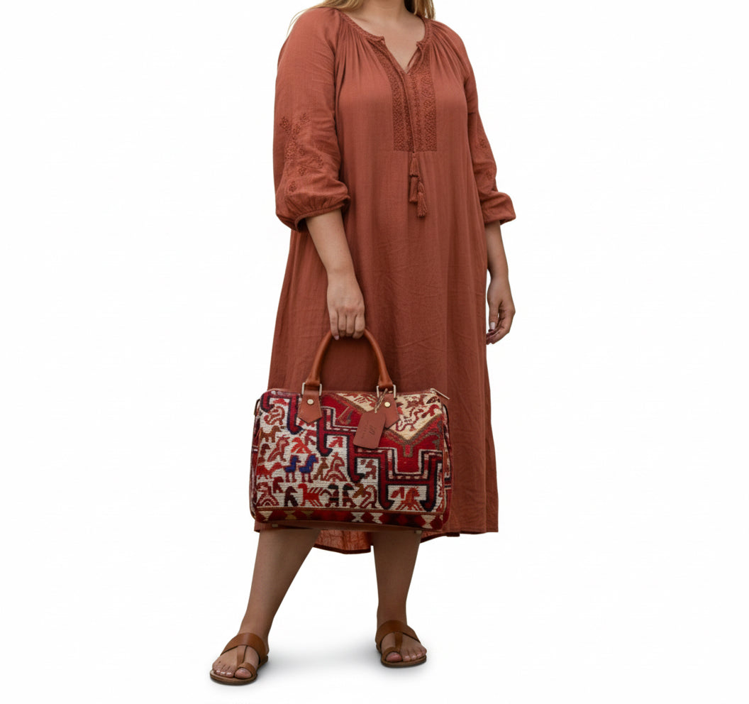 Sahara Kilim Weekender Leather Bag | Travel Kilim Leather Bag | Overnight Kilim Leather Bag