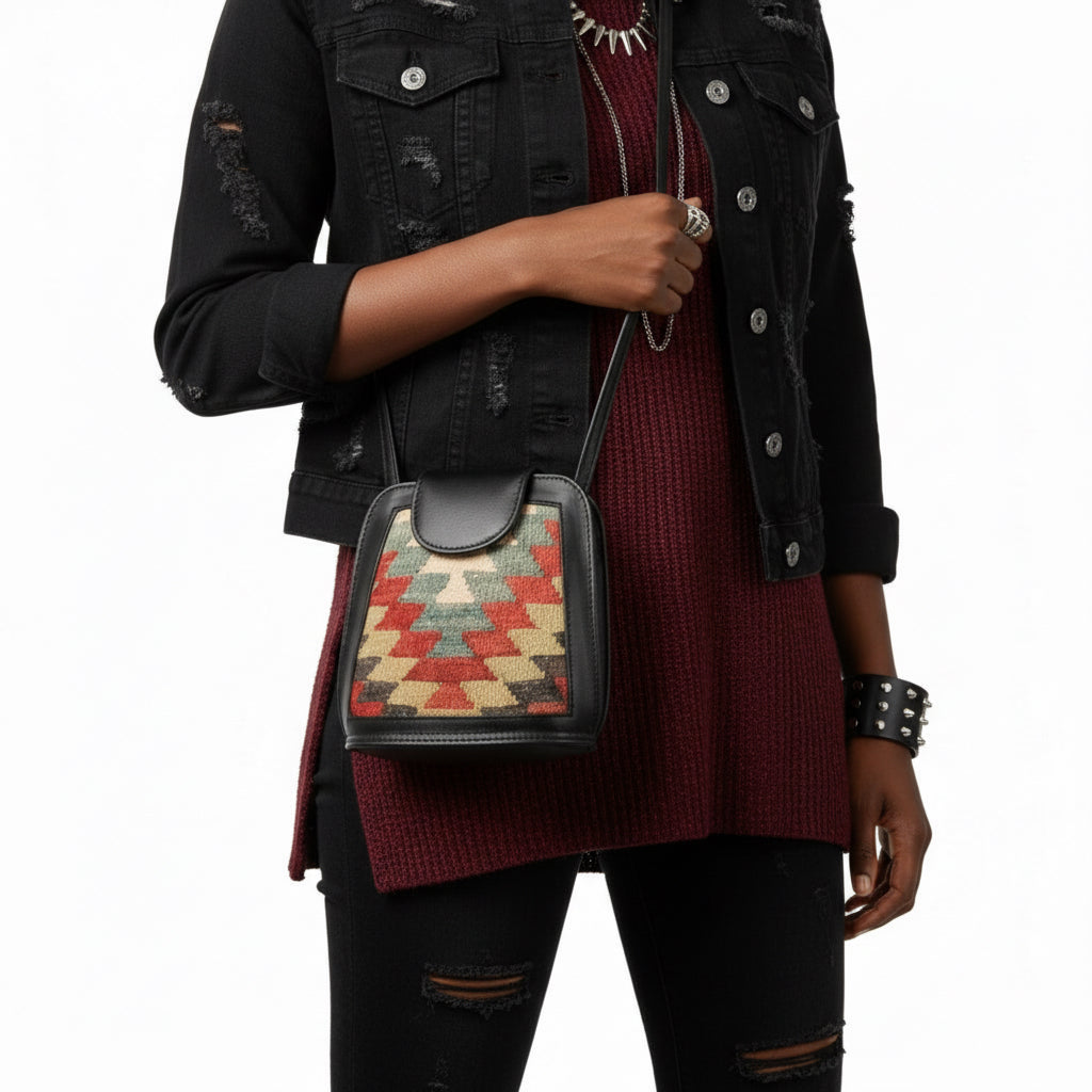 Nomad Kilim Crossbody Leather Bag | Messenger Kilim Leather Bag | Courier Kilim Leather Bag