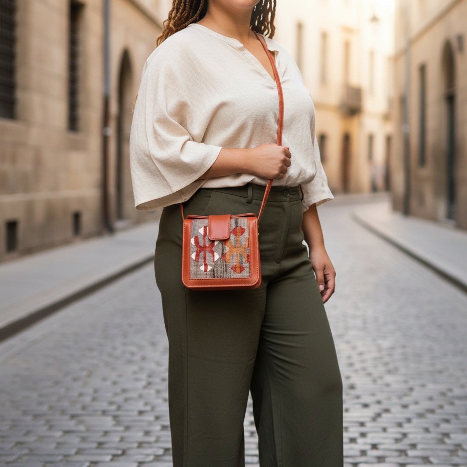 Saffron Kilim Crossbody Leather Bag | Messenger Kilim Leather Bag | Courier Kilim Leather Bag