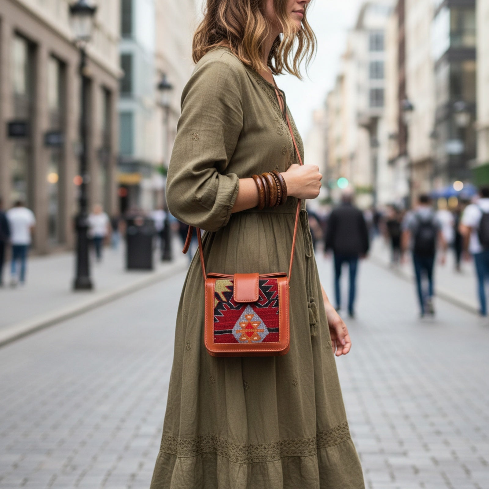 Yara Kilim Crossbody Leather Bag | Messenger Kilim Leather Bag | Courier Kilim Leather Bag