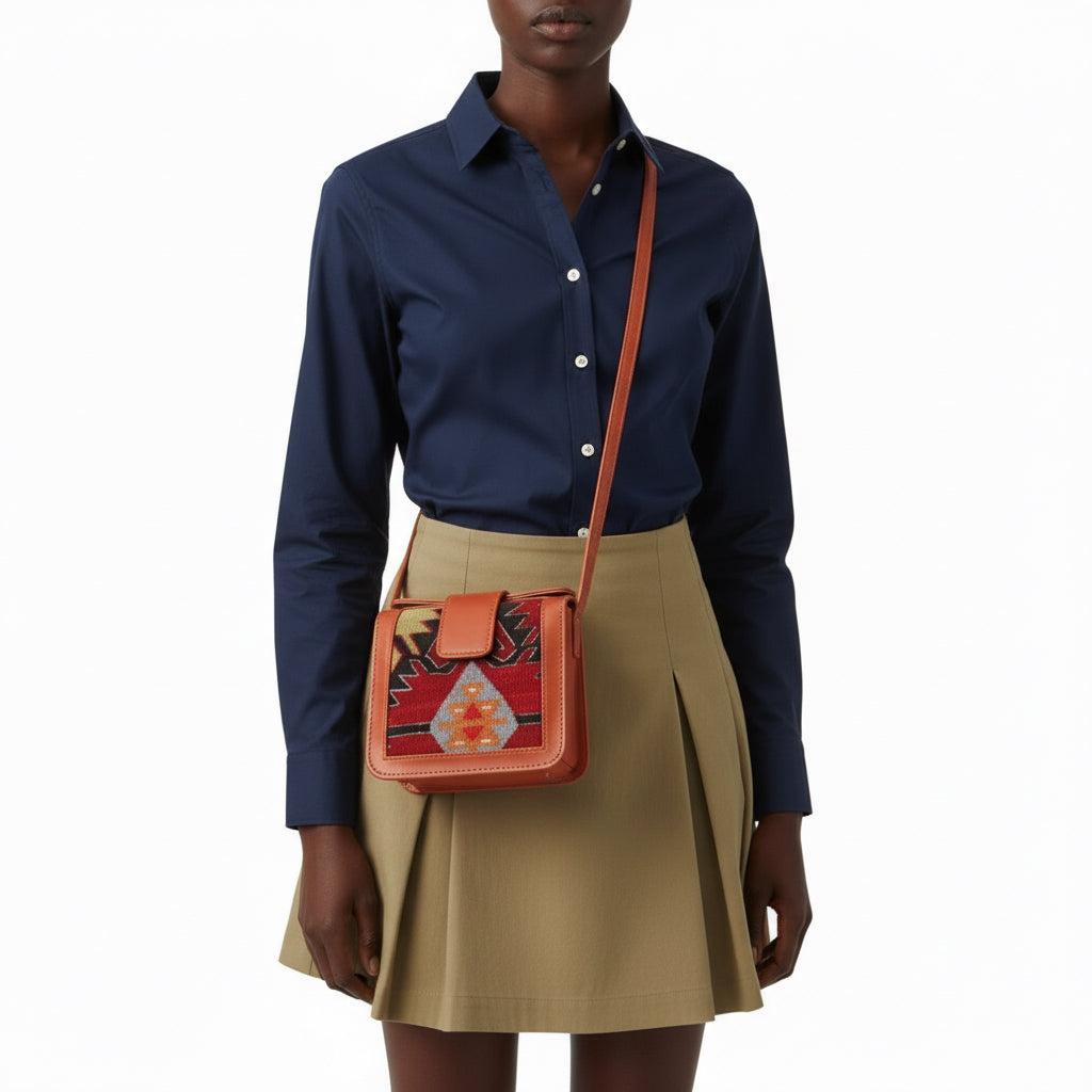 Yara Kilim Crossbody Leather Bag | Messenger Kilim Leather Bag | Courier Kilim Leather Bag