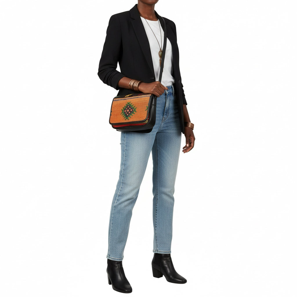 Talia Kilim Crossbody Leather Bag | Messenger Kilim Leather Bag | Courier Kilim Leather Bag