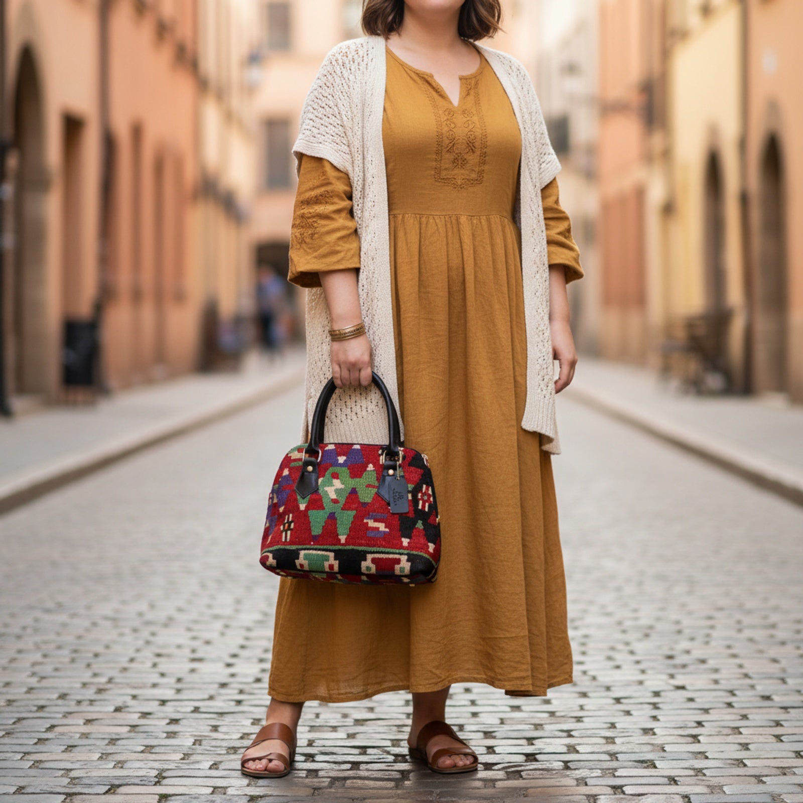 Zanzibar Kilim Shoulder Leather Bag | Carryall Kilim Leather Bag | Everyday Kilim Leather Bag