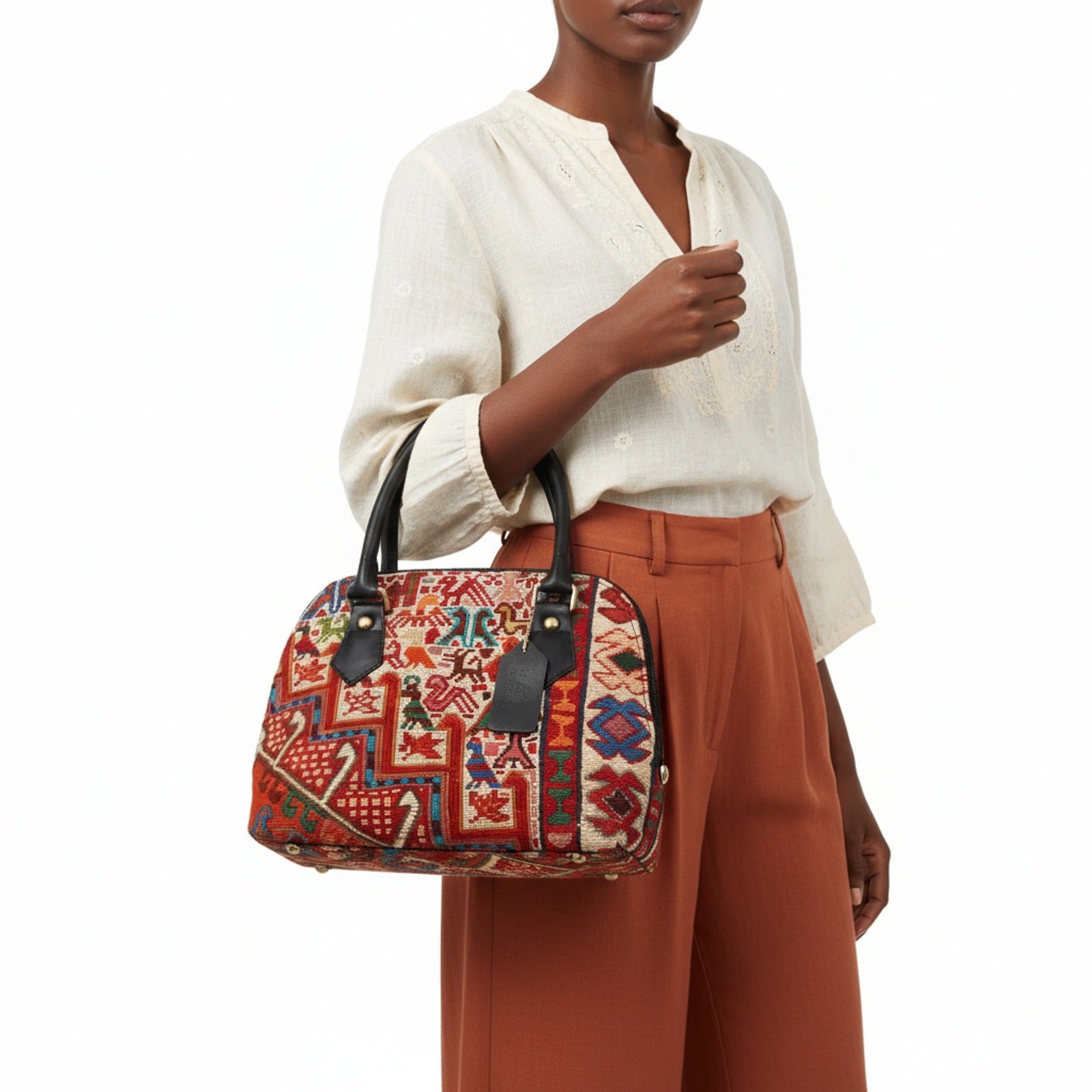Sahara Kilim Shoulder Leather Bag | Carryall Kilim Leather Bag | Everyday Kilim Leather Bag