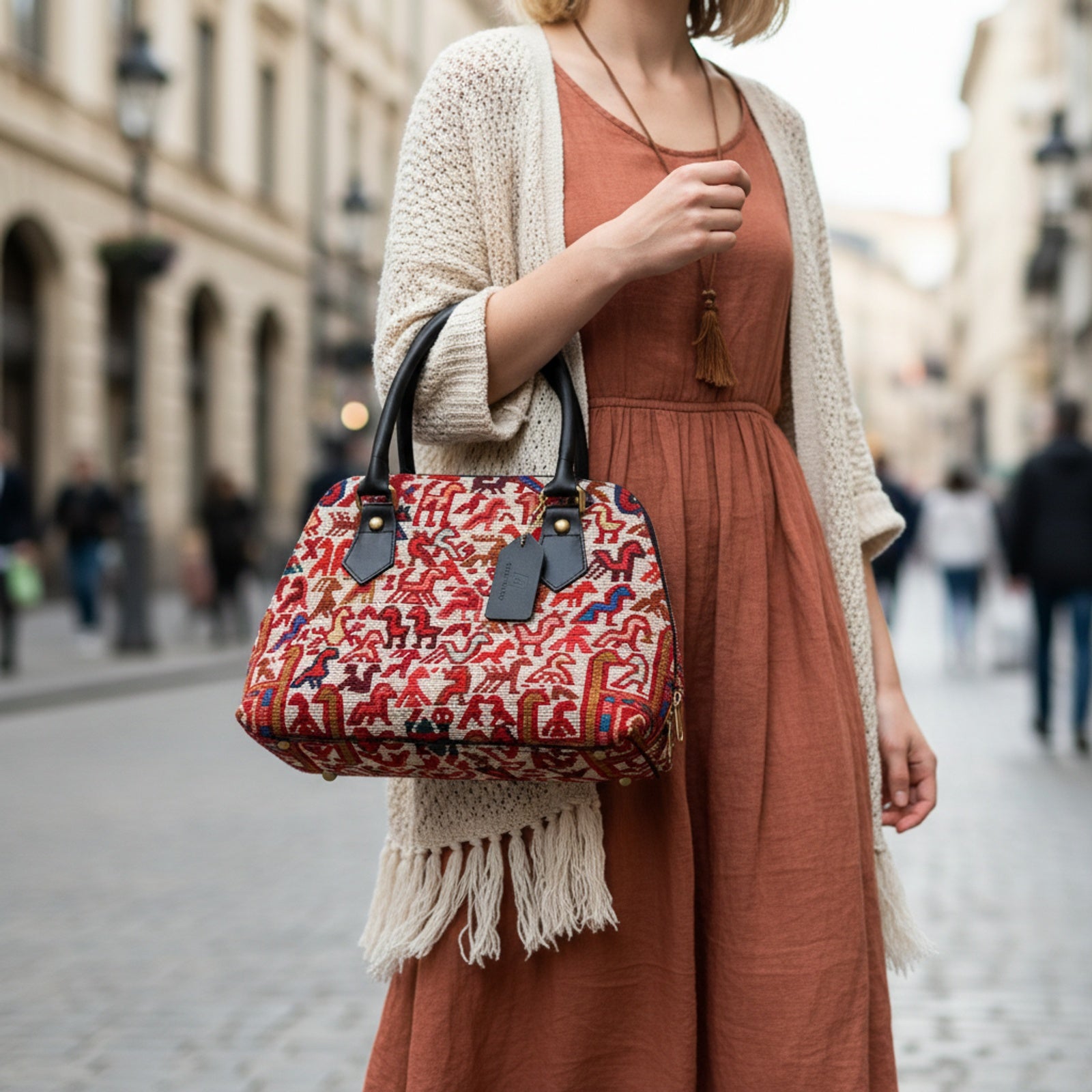 Satchel Kilim Shoulder Leather Bag | Carryall Kilim Leather Bag | Everyday Kilim Leather Bag
