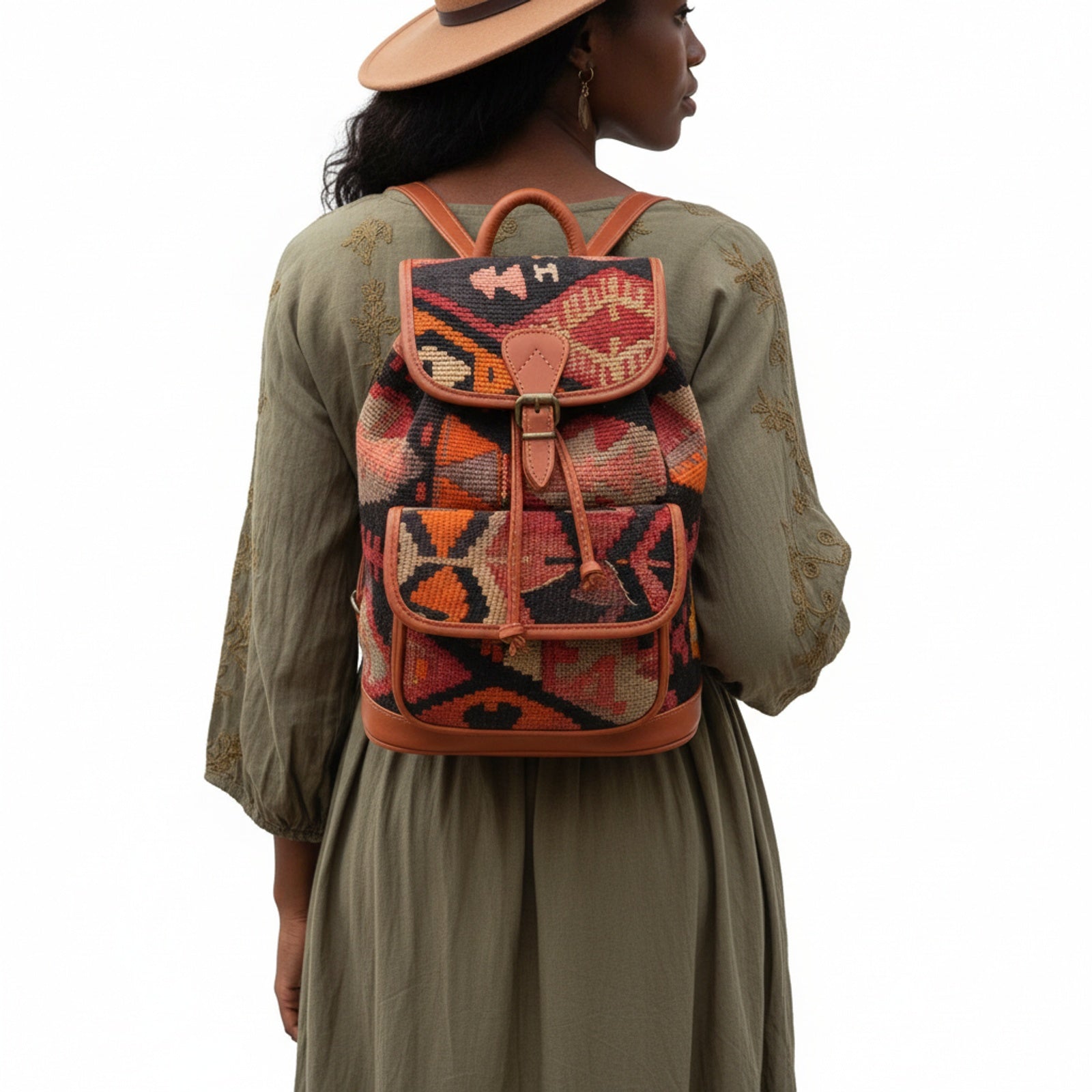 Serengeti Kilim Backpack Leather Bag | Rucksack Kilim Leather Bag | Daypack Kilim Leather Bag