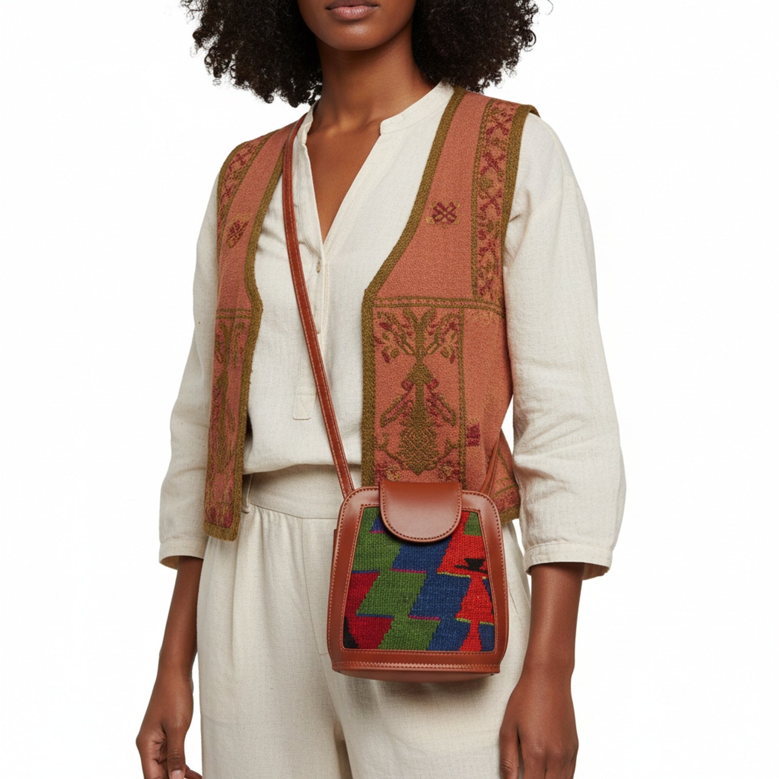 Caspian Kilim Crossbody Leather Bag | Messenger Kilim Leather Bag | Courier Kilim Leather Bag