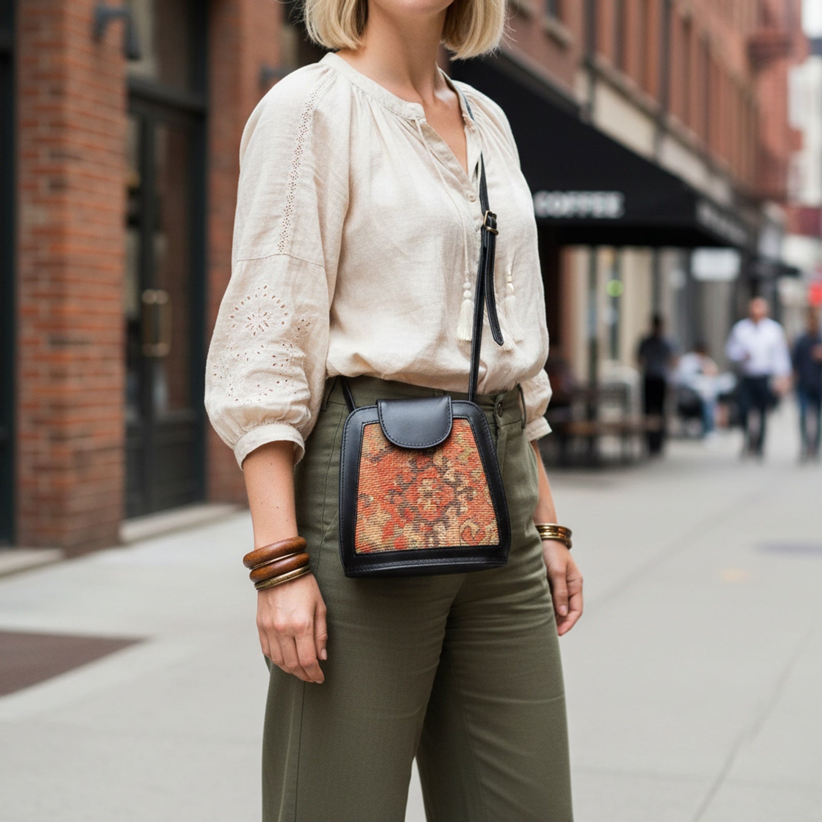 Aris Kilim Crossbody Leather Bag | Messenger Kilim Leather Bag | Courier Kilim Leather Bag