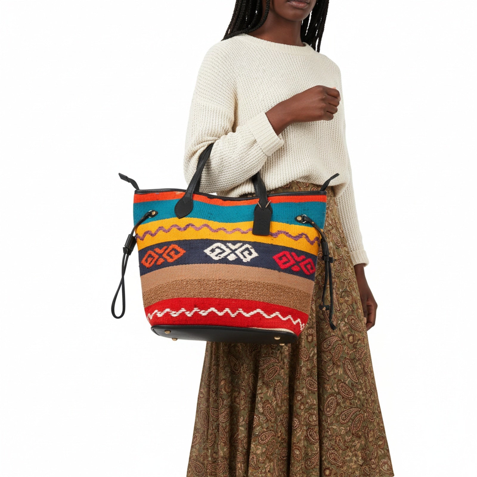 Venetian Kilim Tote Leather Bag | Shopper Kilim Leather Bag | Market Kilim Leather Bag