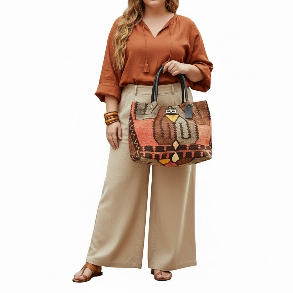 Harappa Kilim Shoulder Leather Bag | Carryall Kilim Leather Bag | Everyday Kilim Leather Bag