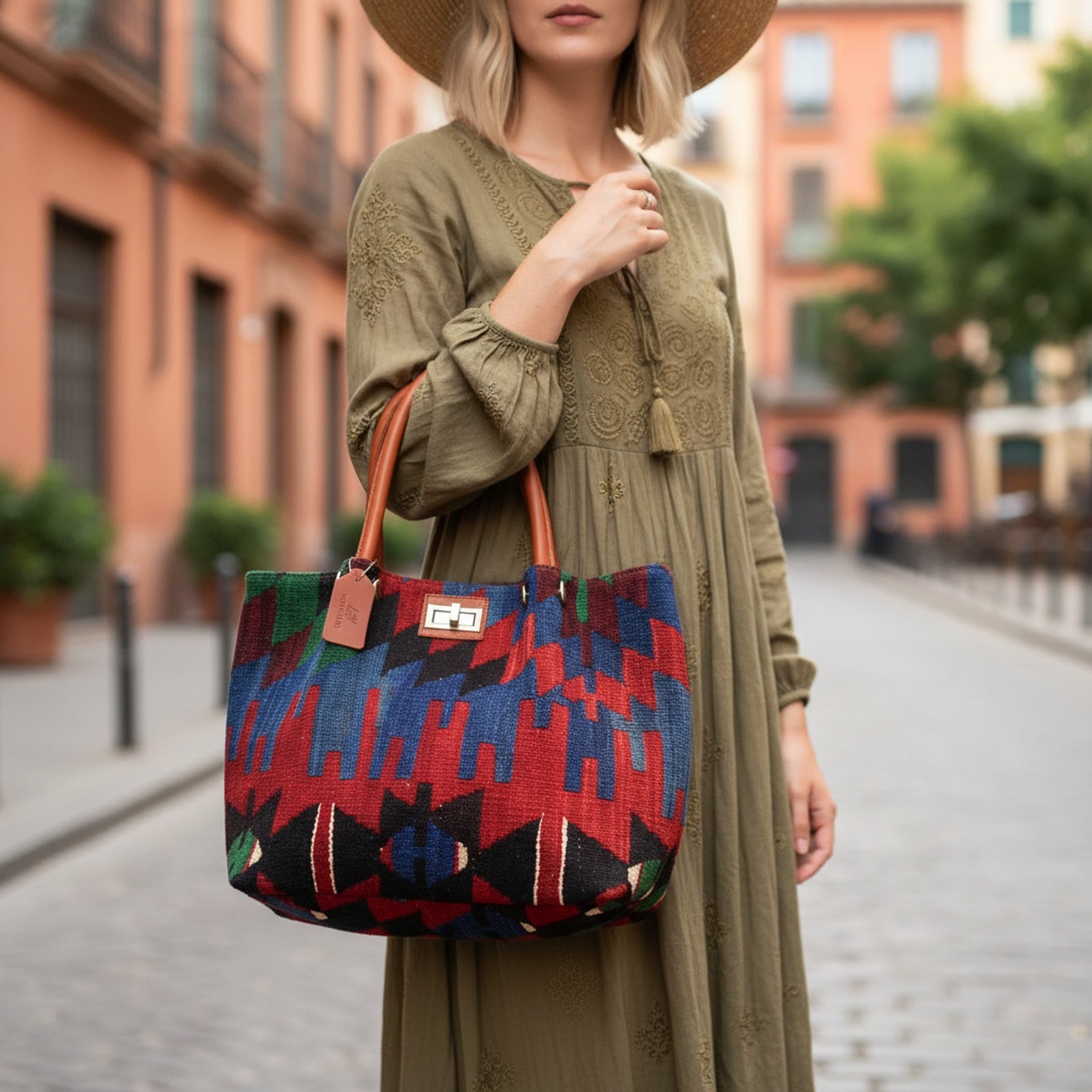 Aegean Kilim Shoulder Leather Bag | Carryall Kilim Leather Bag | Everyday Kilim Leather Bag