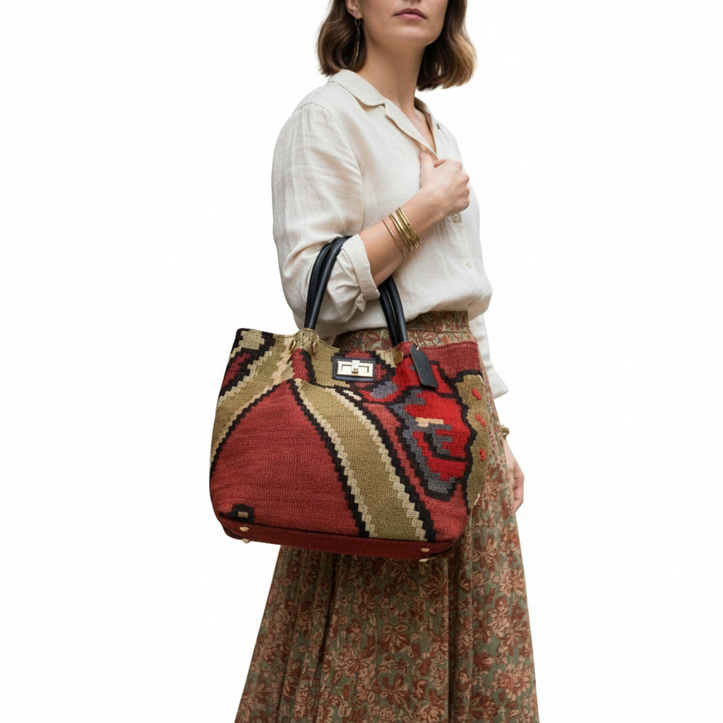 Polaris Kilim Shoulder Leather Bag | Carryall Kilim Leather Bag | Everyday Kilim Leather Bag