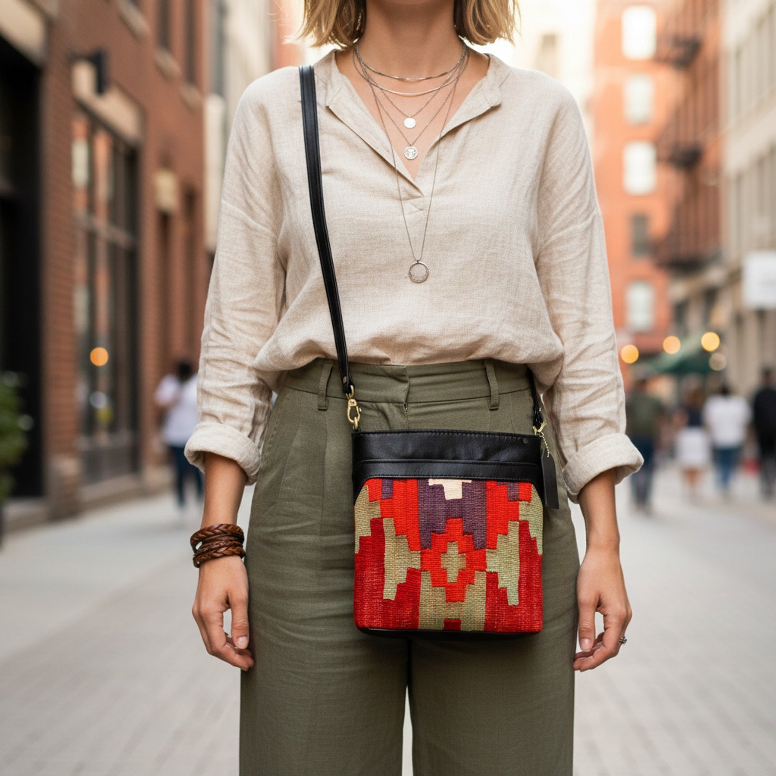 Phoenix Kilim Crossbody Leather Bag | Messenger Kilim Leather Bag | Courier Kilim Leather Bag