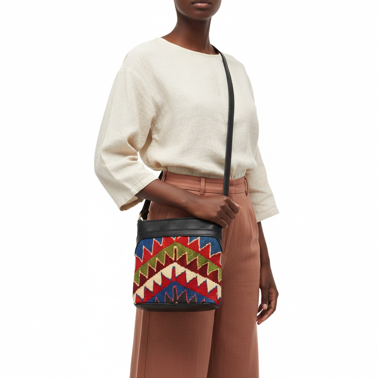 Indigo Kilim Crossbody Leather Bag | Messenger Kilim Leather Bag | Courier Kilim Leather Bag