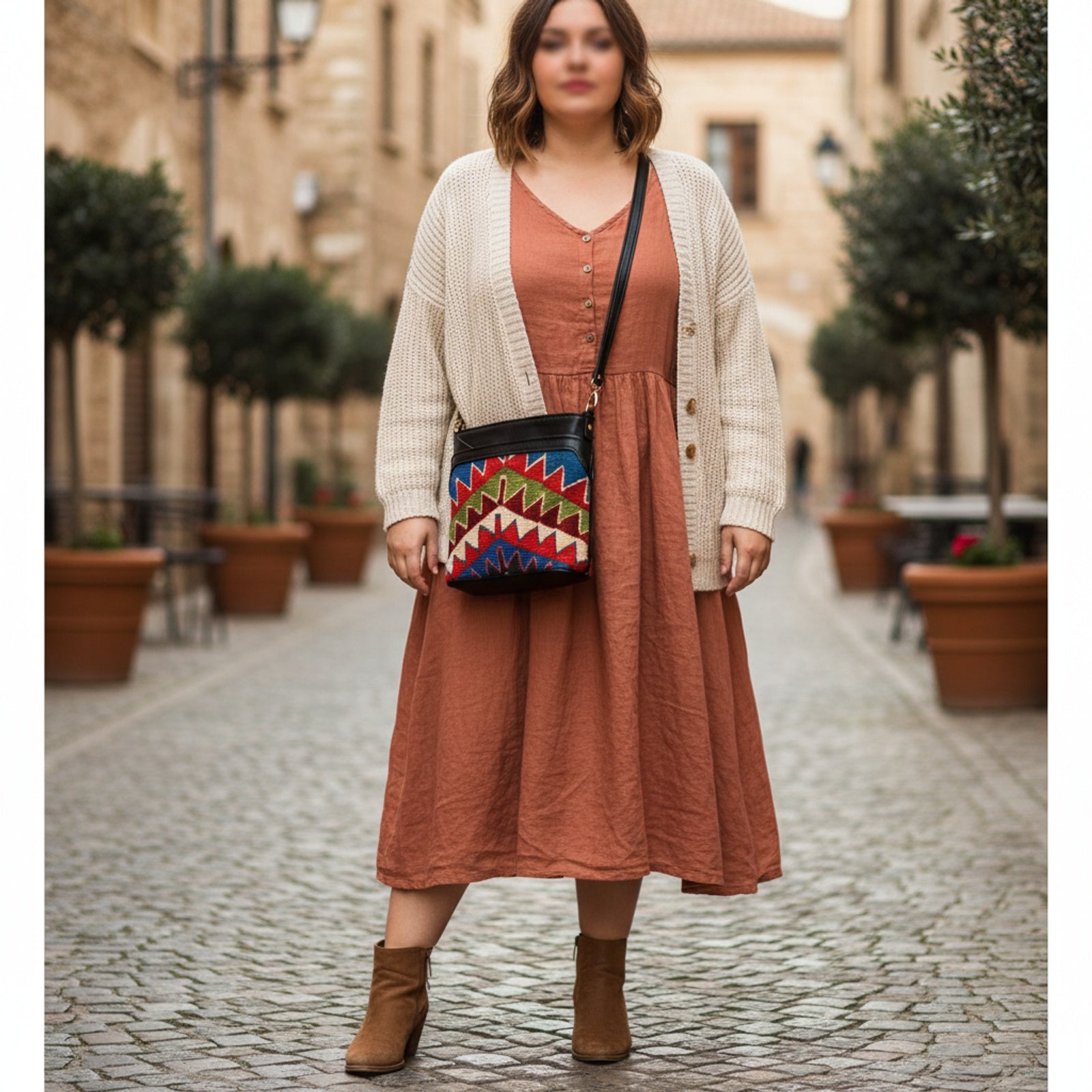 Indigo Kilim Crossbody Leather Bag | Messenger Kilim Leather Bag | Courier Kilim Leather Bag