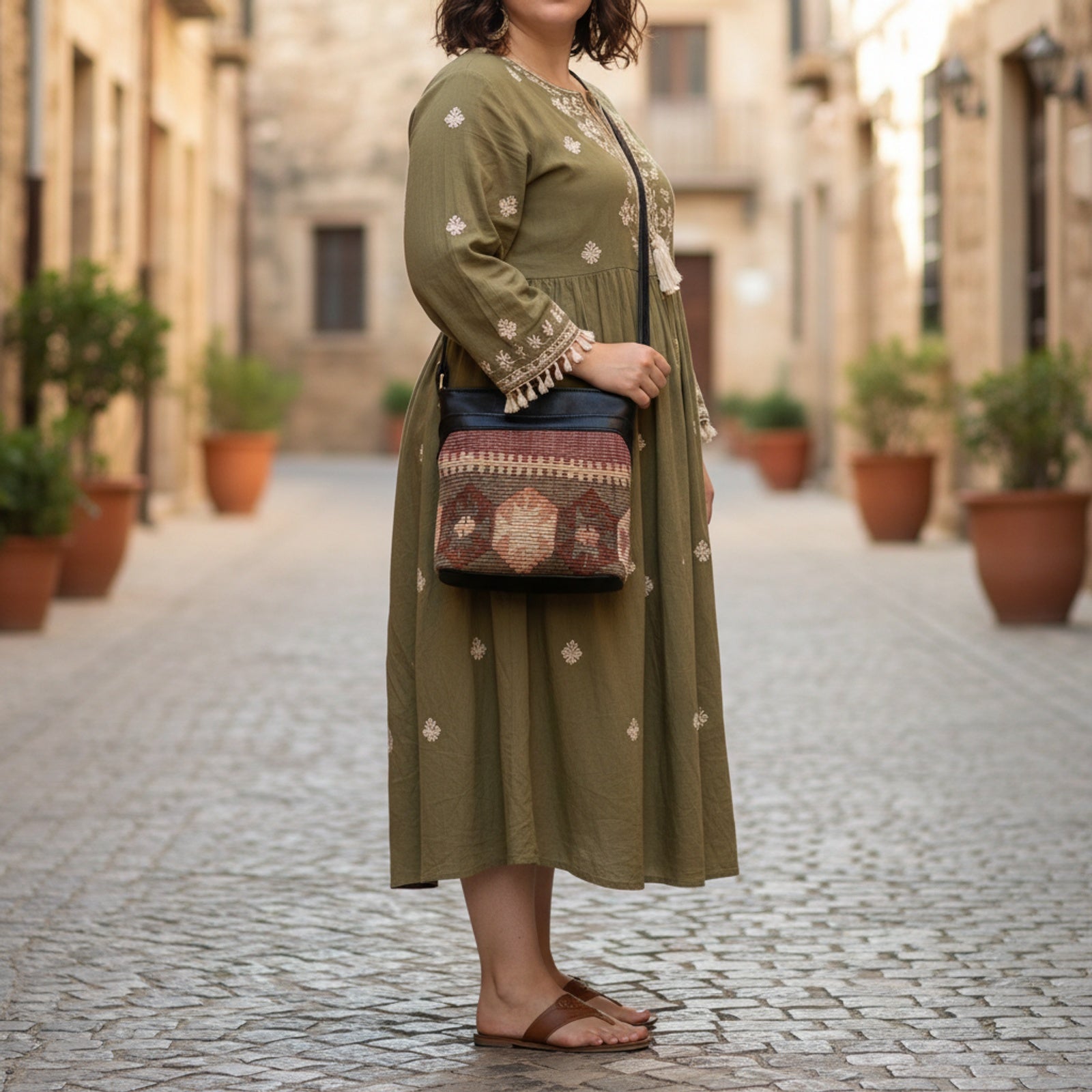 Jaipur Kilim Crossbody Leather Bag | Messenger Kilim Leather Bag | Courier Kilim Leather Bag