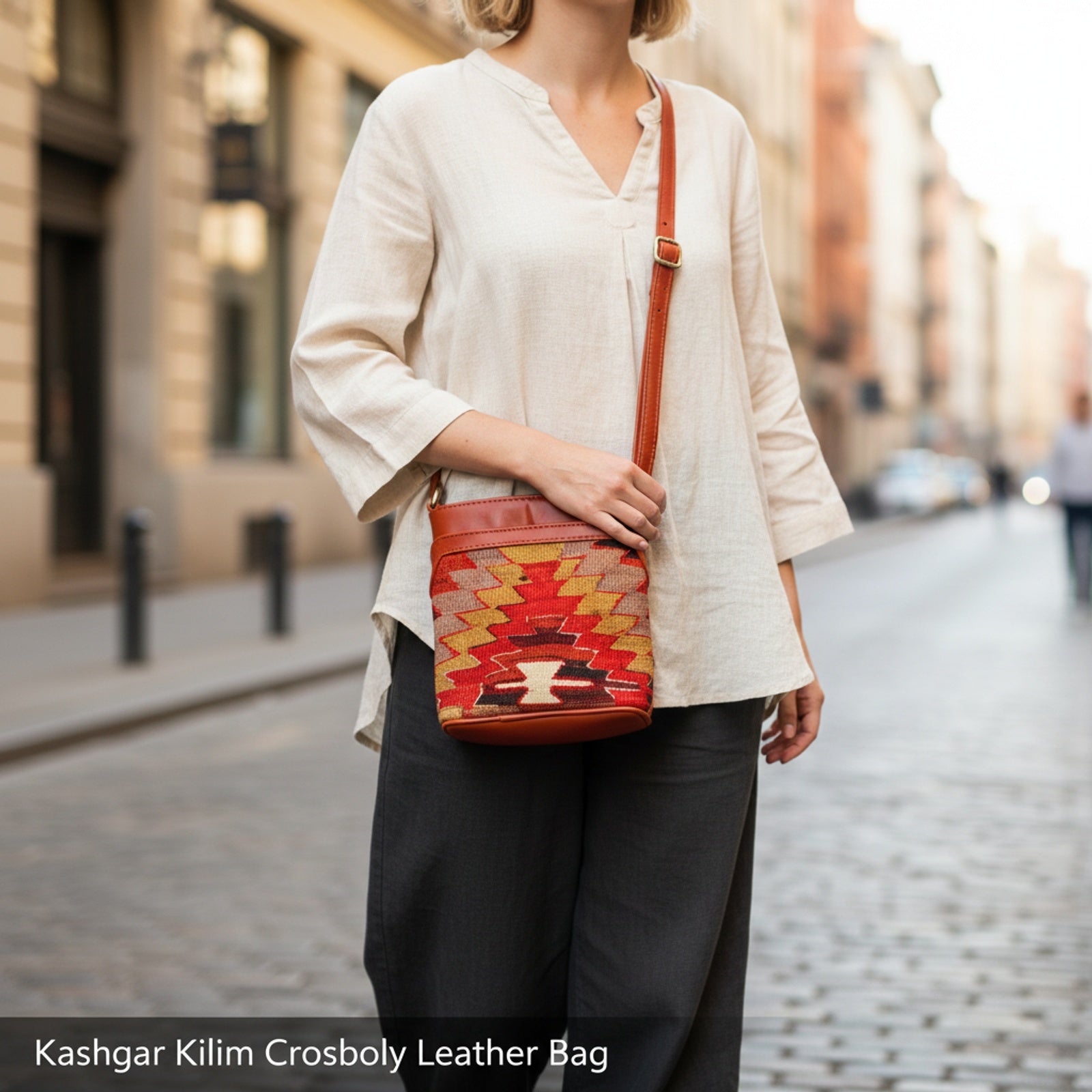 Kashgar Kilim Crossbody Leather Bag | Messenger Kilim Leather Bag | Courier Kilim Leather Bag