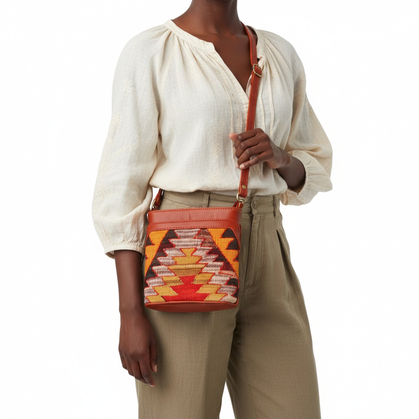 Kashgar Kilim Crossbody Leather Bag | Messenger Kilim Leather Bag | Courier Kilim Leather Bag