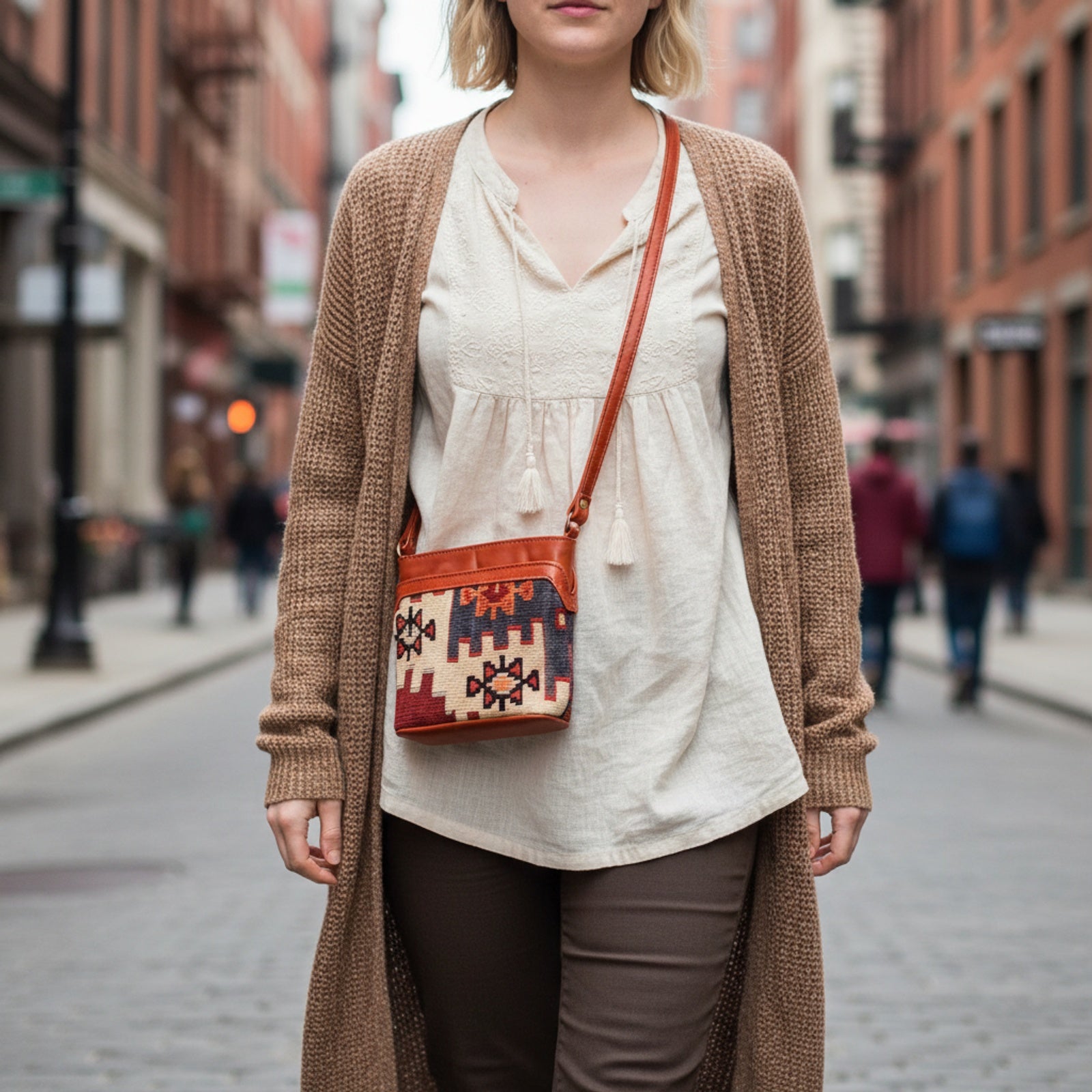 Kathmandu Kilim Crossbody Leather Bag | Messenger Kilim Leather Bag | Courier Kilim Leather Bag