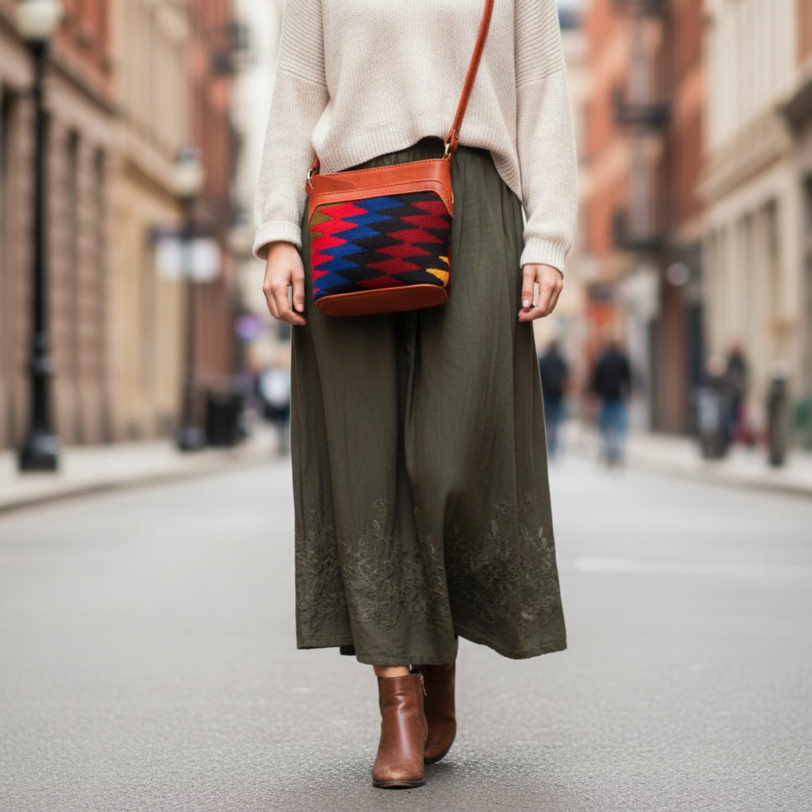 Mara Kilim Crossbody Leather Bag | Messenger Kilim Leather Bag | Courier Kilim Leather Bag