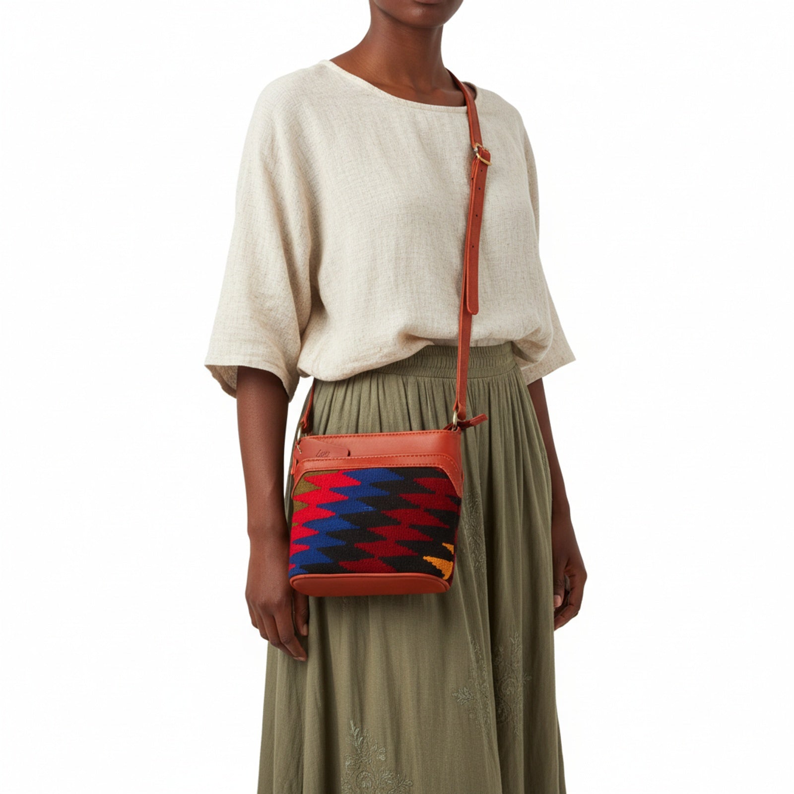 Mara Kilim Crossbody Leather Bag | Messenger Kilim Leather Bag | Courier Kilim Leather Bag