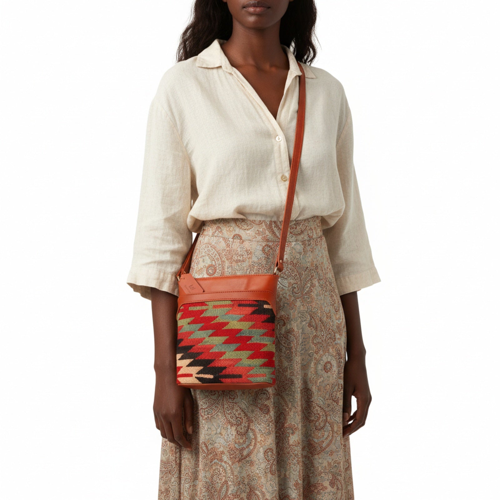 Olive Kilim Crossbody Leather Bag | Messenger Kilim Leather Bag | Courier Kilim Leather Bag