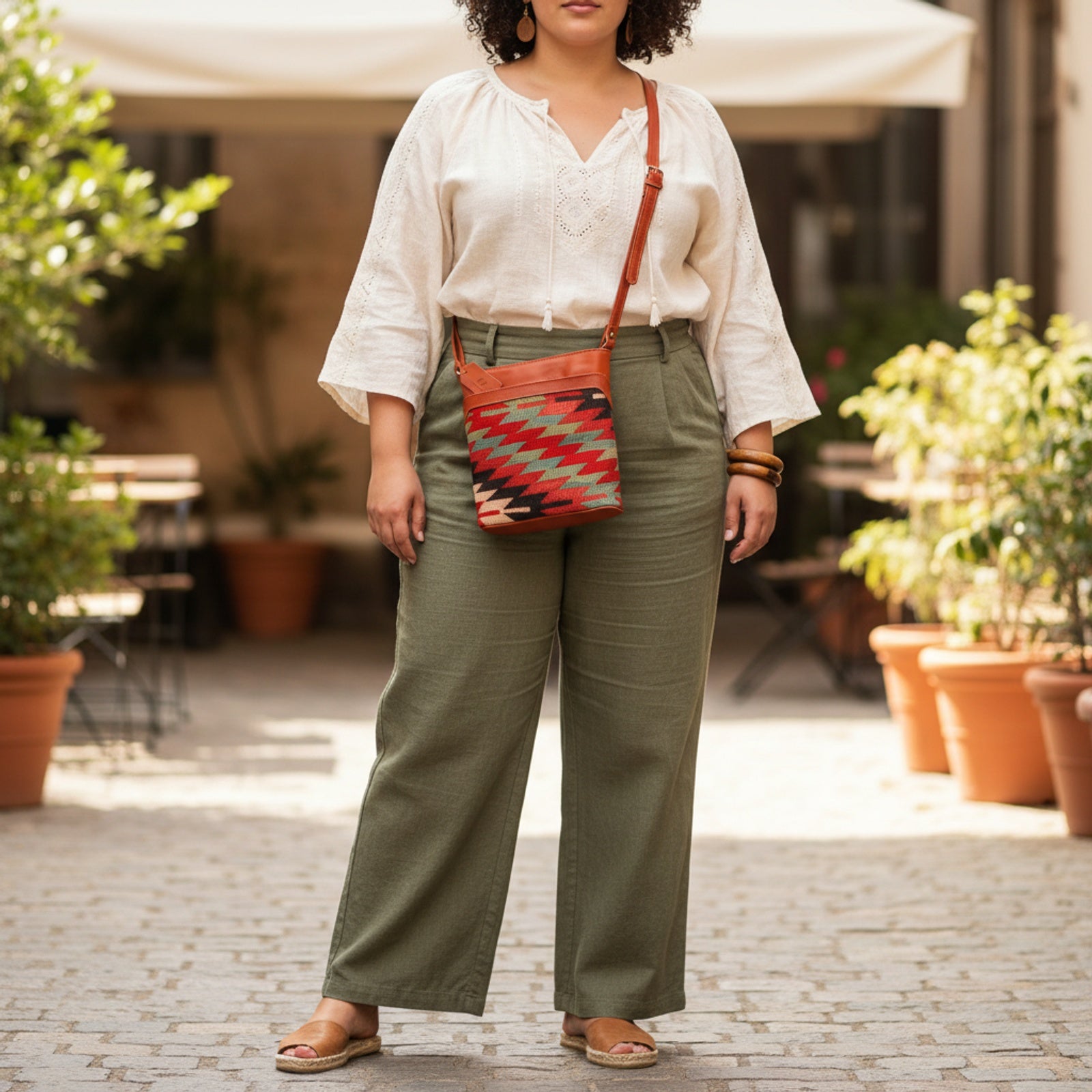 Olive Kilim Crossbody Leather Bag | Messenger Kilim Leather Bag | Courier Kilim Leather Bag