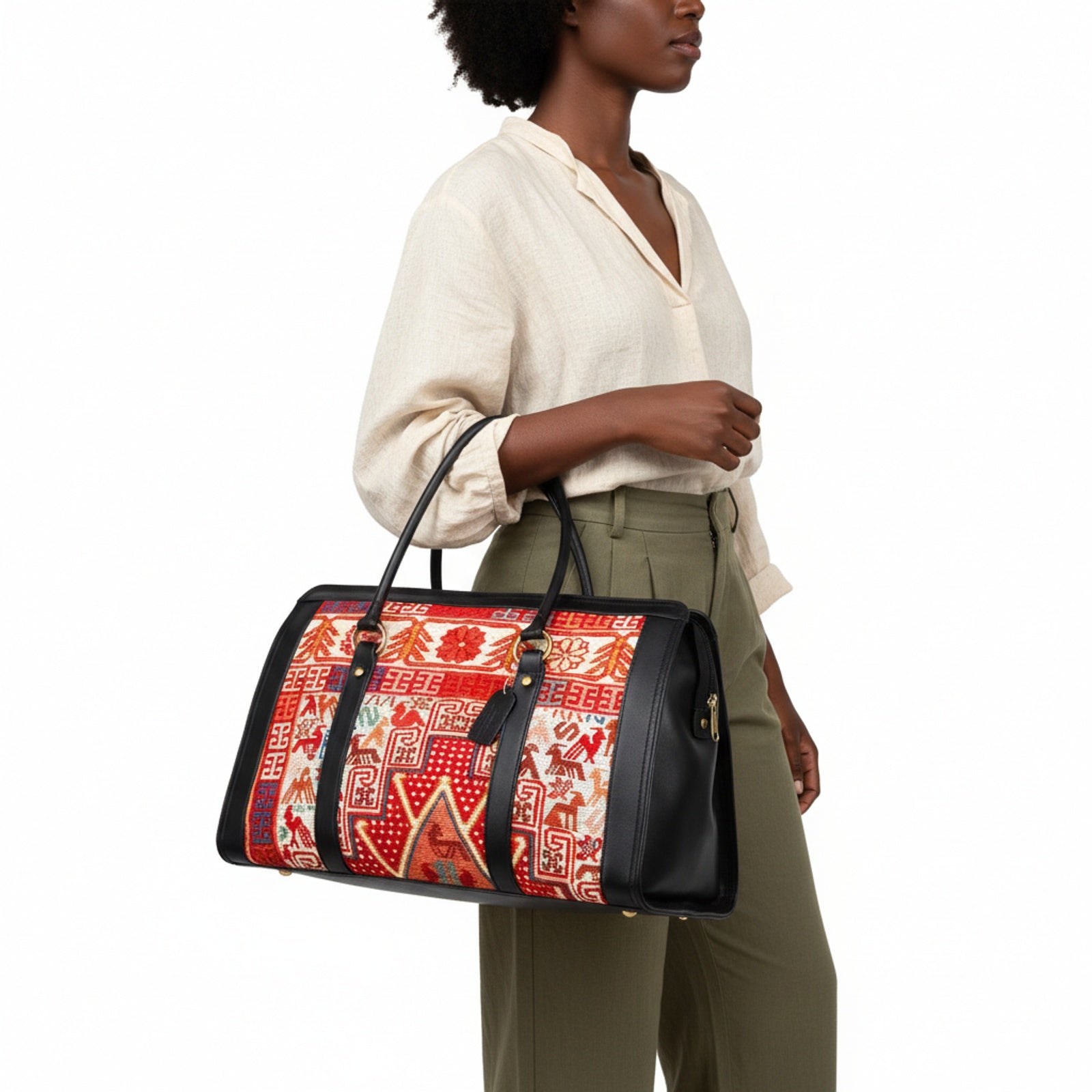 Sedona Kilim Weekender Leather Bag | Travel Kilim Leather Bag | Overnight Kilim Leather Bag