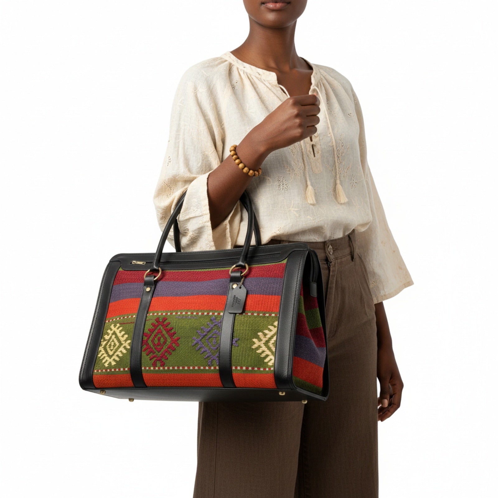 Zambezi Kilim Weekender Leather Bag | Carryall Kilim Leather Bag | Everyday Kilim Leather Bag