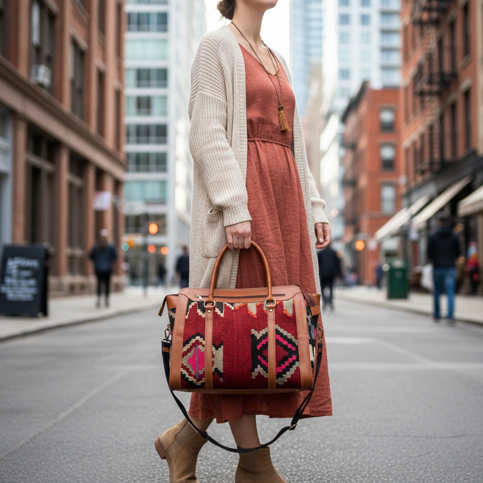 Anatolian Kilim Shoulder Leather Bag | Carryall Kilim Leather Bag | Everyday Kilim Leather Bag