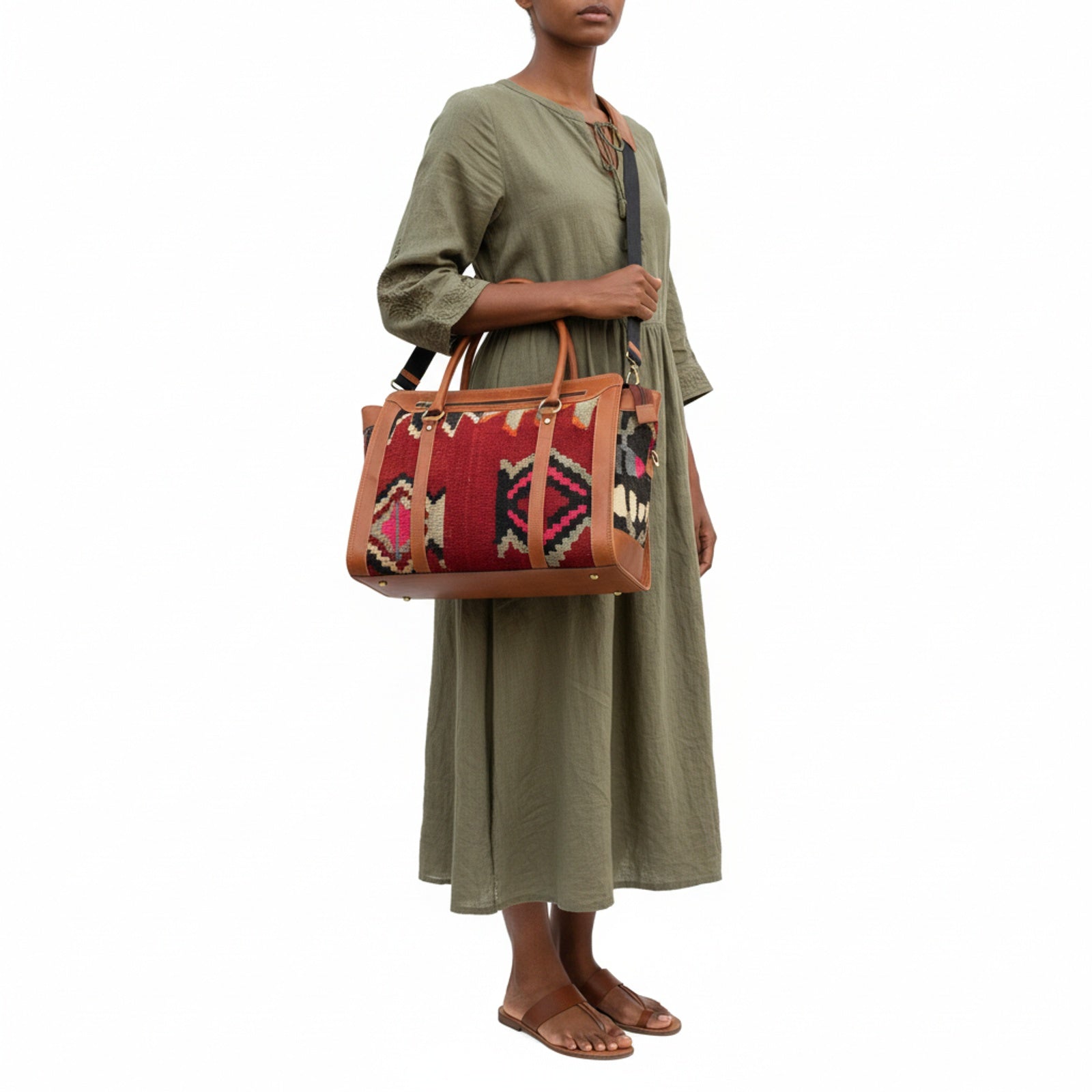 Anatolian Kilim Shoulder Leather Bag | Carryall Kilim Leather Bag | Everyday Kilim Leather Bag