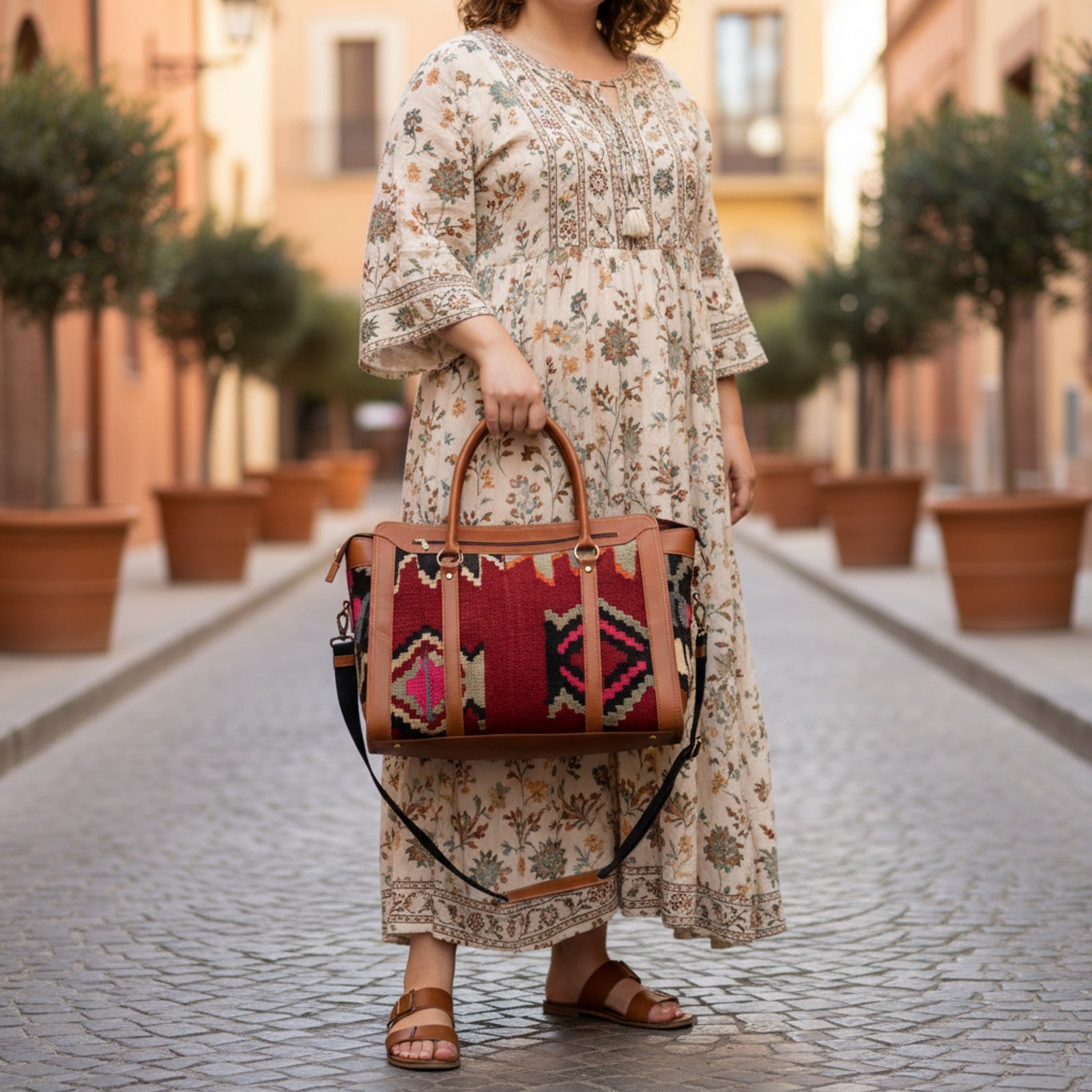 Anatolian Kilim Shoulder Leather Bag | Carryall Kilim Leather Bag | Everyday Kilim Leather Bag