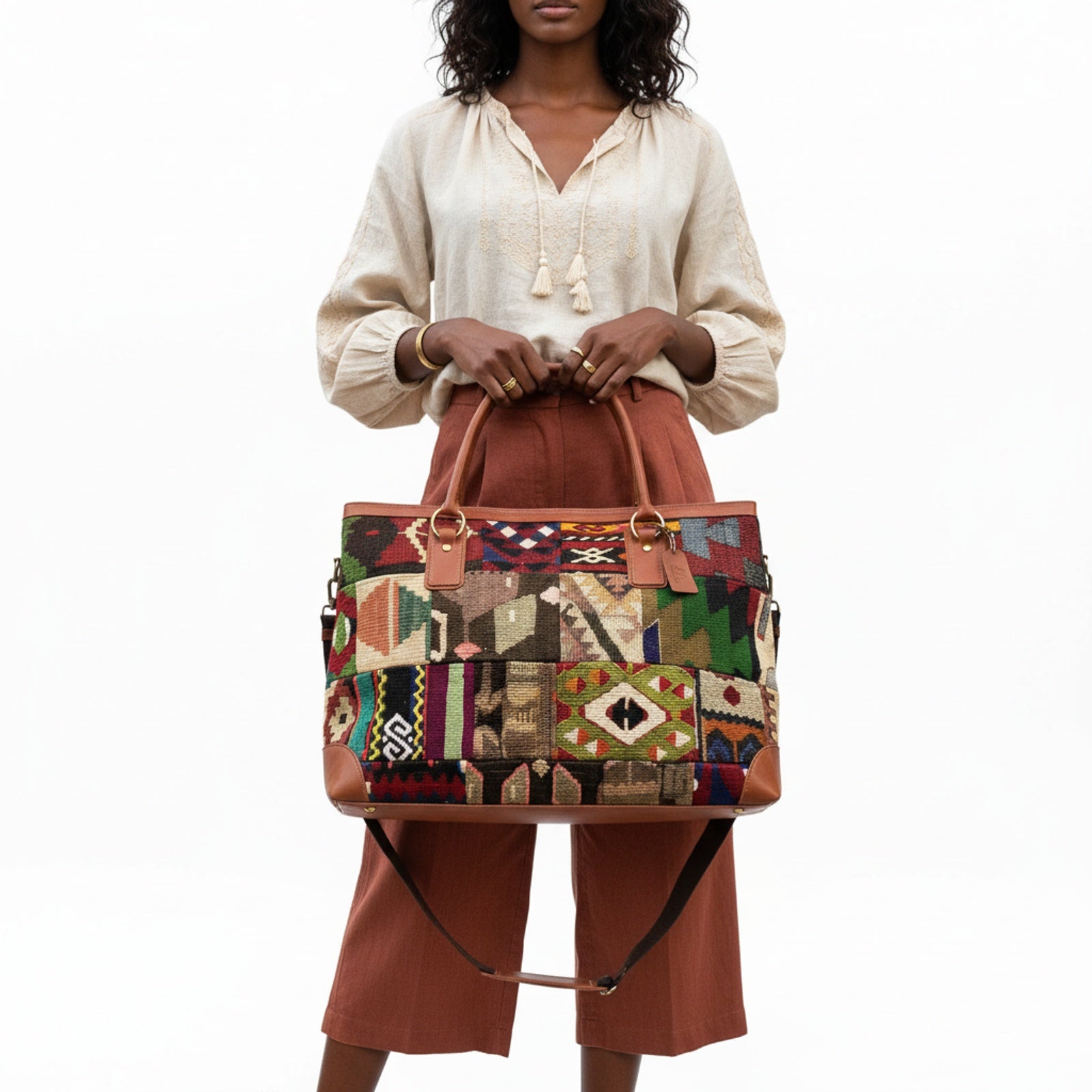 Oasis Kilim Weekender Leather Bag | Travel Kilim Leather Bag | Overnight Kilim Leather Bag
